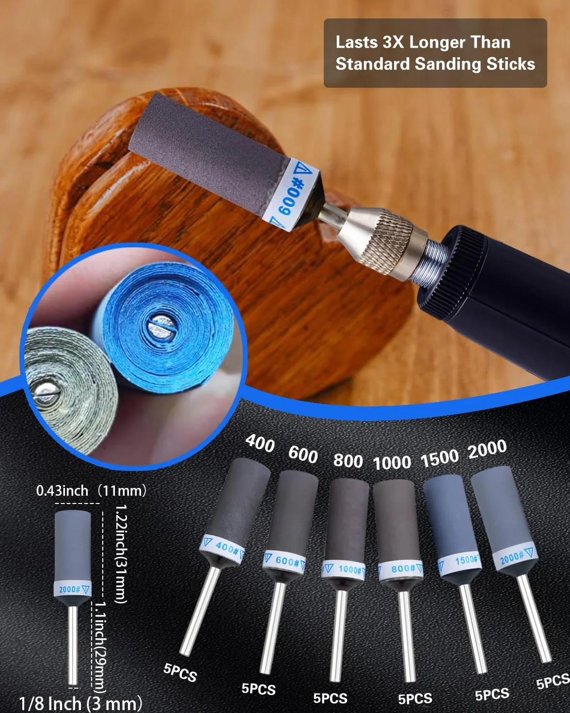 Set di 30 tamburi abrasivi Dremel con gambo 1/8" per plastica legno metallo rettifica