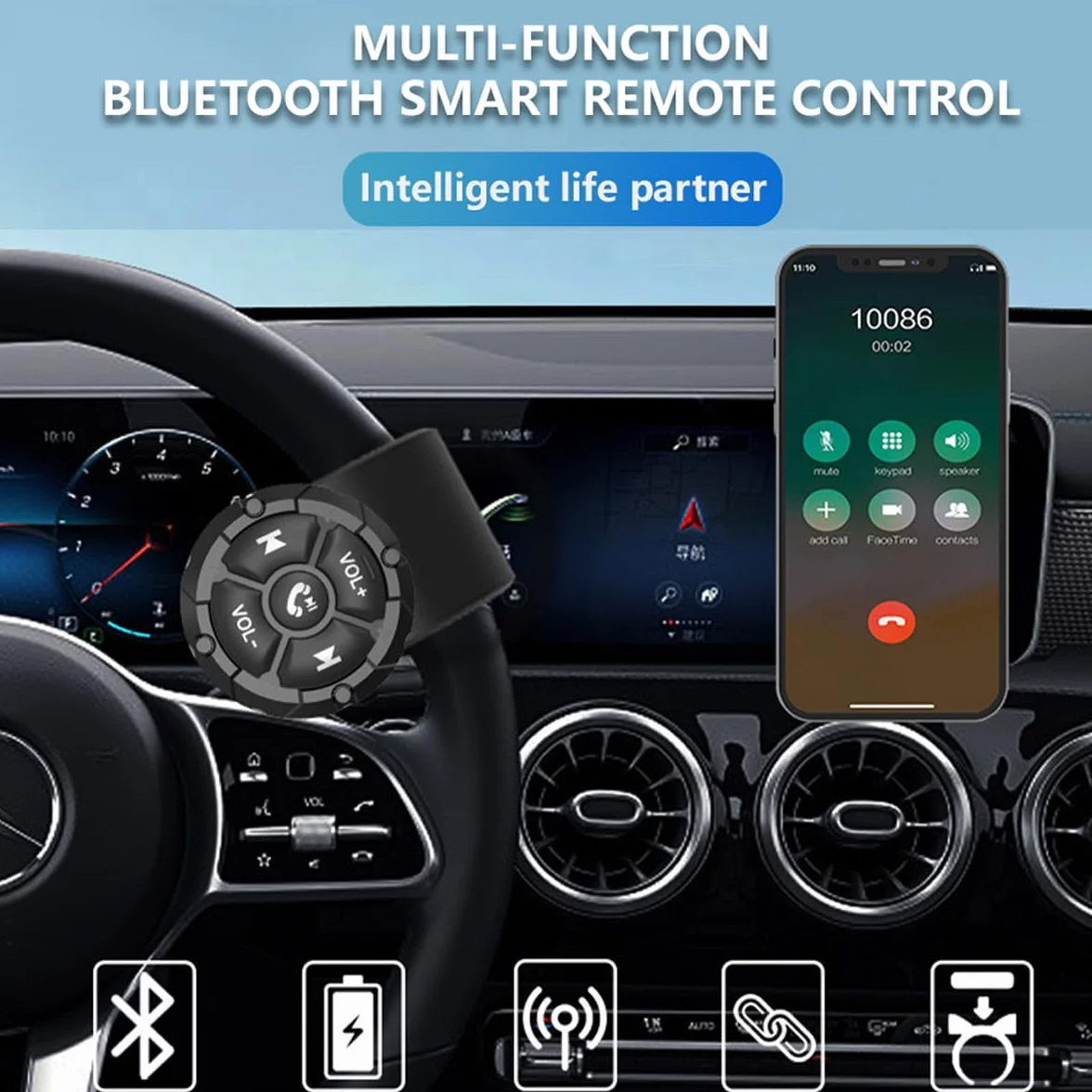 Tipo di cinturino Pulsante telecomando wireless per volante Pulsante multimediale universale impermeabile IP67 con pulsanti luminosi Bluetooth 5.3 compatibile per auto moto iOS e Android 4.0+