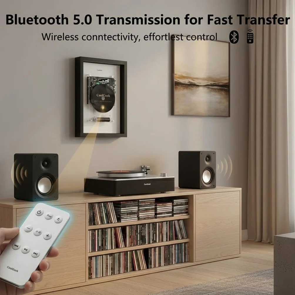 Lettore CD verticale M1 da parete o scrivania, design artistico industriale trasparente, trasmettitore CD Hi-Fi Bluetooth (altoparlante esterno richiesto), batteria ricaricabile 8 ore, display senza