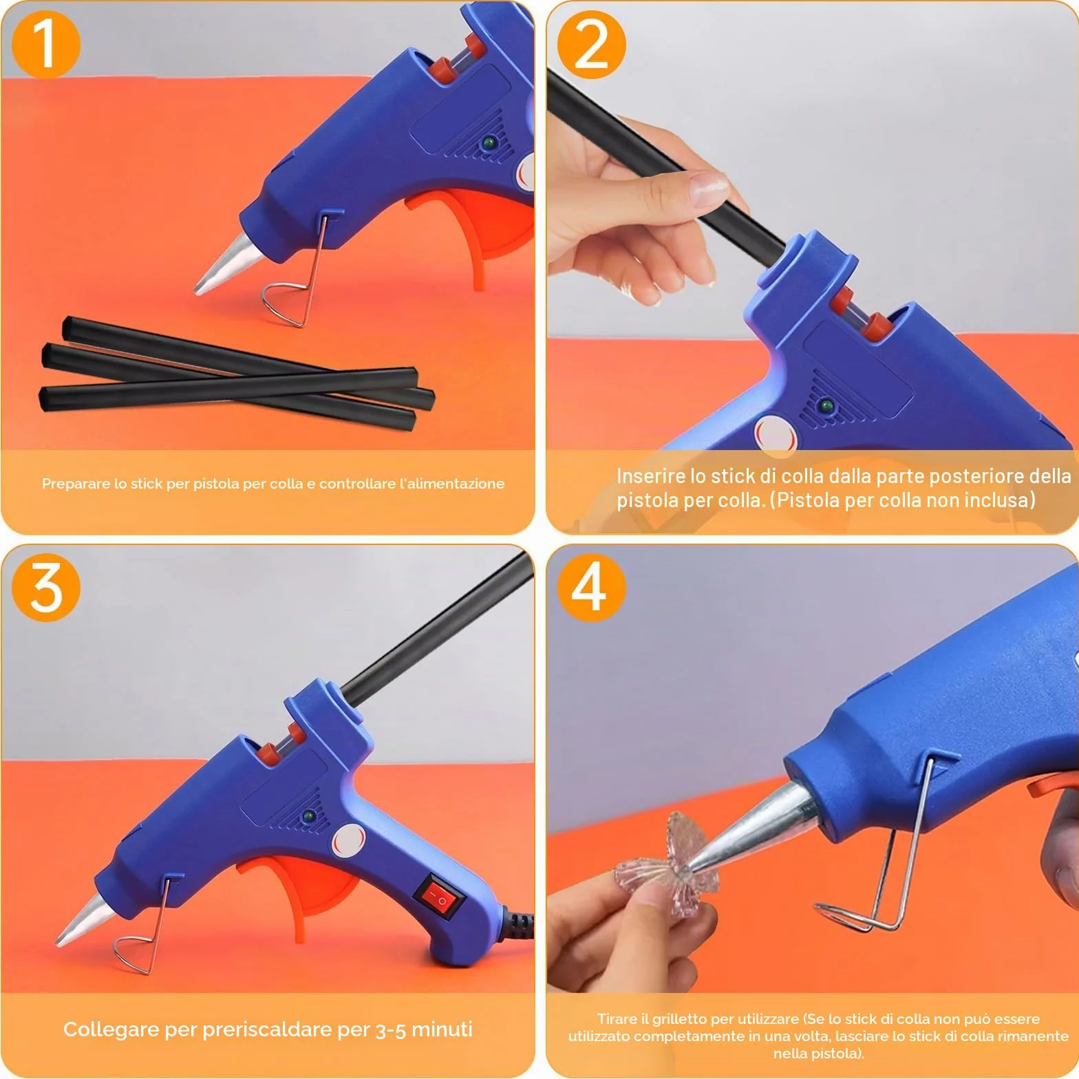 Stick colla a caldo Ø11x200 mm Nero 40 pezzi ricarica per pistola