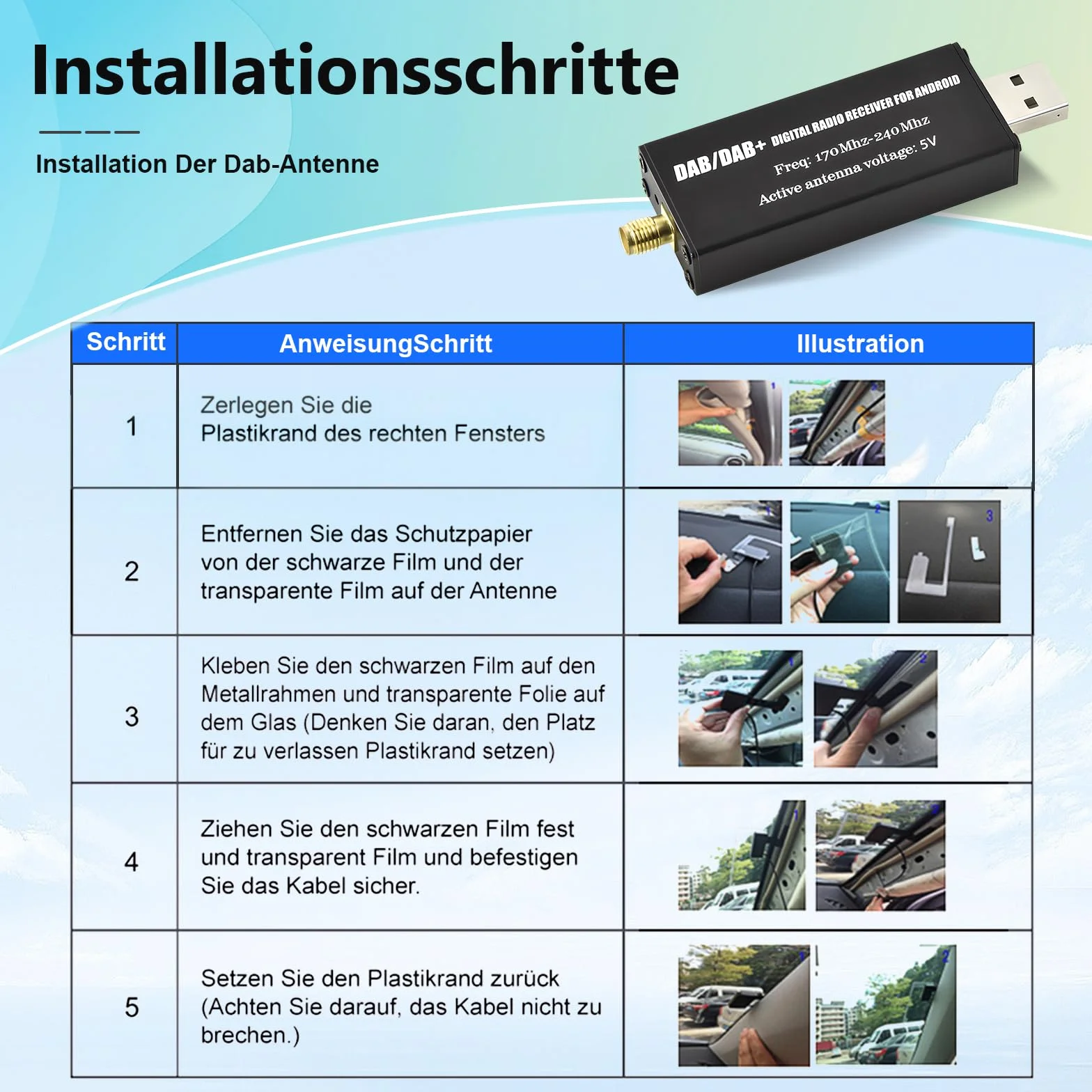 Podofo Adattatore DAB DAB+ Ricevitore Radio Digitale, Sintonizzatore Radio DAB+ con Antenna, Interfaccia Antenna SMA e USB 2.0, Modulo DAB Universale per Autoradio Android - Supporta APP ​​​​DAB