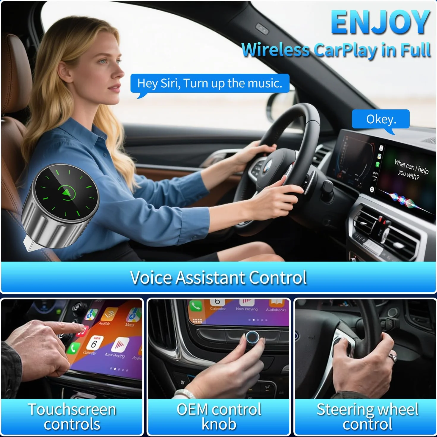 Adattatore 2 In 1 Wireless Carplay E Android Auto,Converte Da Cablato A Wireless, Connessione Automatica, Plug & Play per auto con CarPlay cablato,Supporta iOS 10+ e Android 11+ (Grigio)