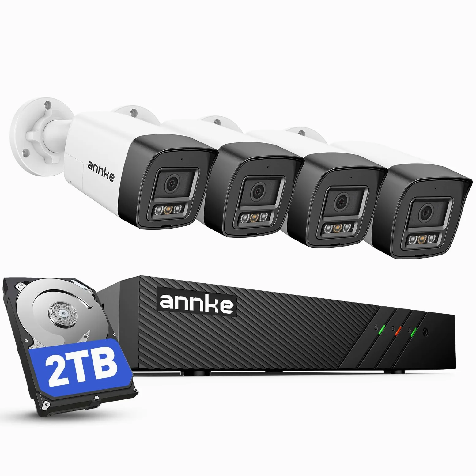 ANNKE 3K PoE Kit Videosorveglianza Esterno, Rilevamento Uomo/Veicolo, 4K NVR 8CH 2TB + 4x 3K Telecamere da Esterno, Visione Notturna Colori, Audio Bidirezionale, Sorveglianza 24/7, Impermeabile IP67 | 4 Telecamere IP 3K da Esterno, Audio Bidirezionale, Ri