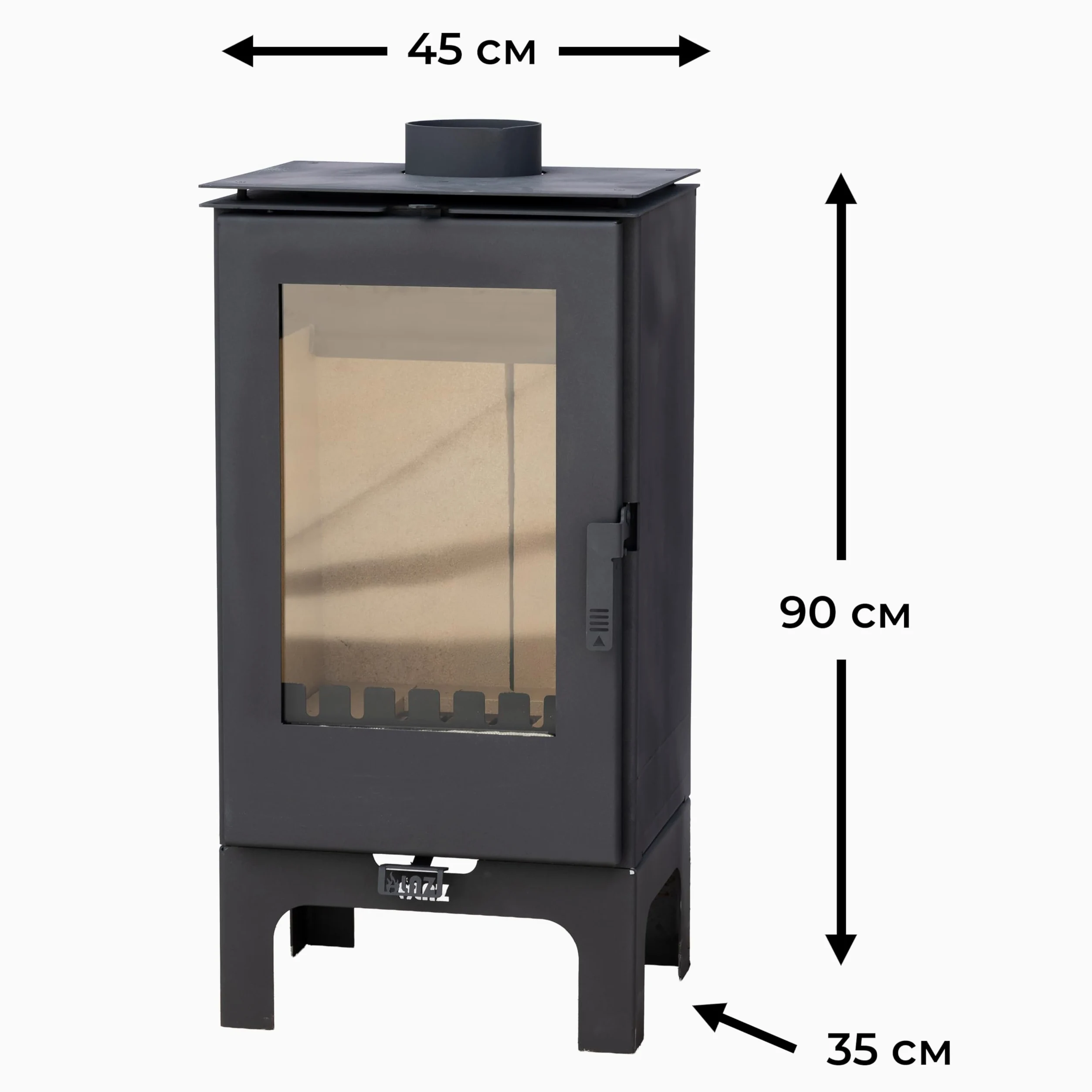 ALAZ K8M-L stufa a legna da 6 kW, colore nero, camera di combustione con refrattario, grande finestra e vano cenere, per tronchi fino a 50 cm, classe di efficienza energetica A