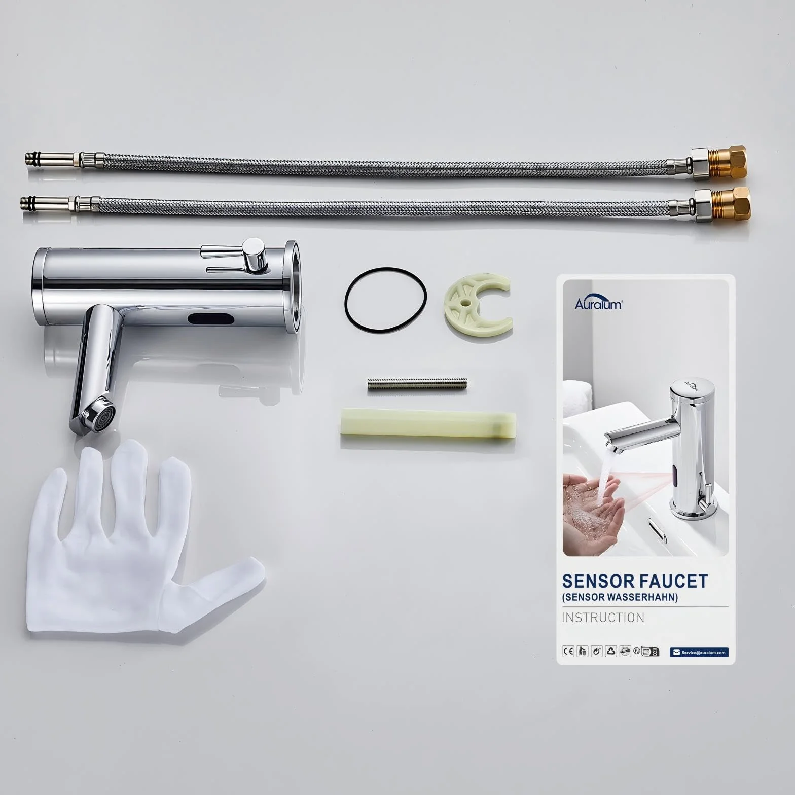 Auralum Rubinetto Automatico con Sensore ad Infrarossi Miscelatore Acqua Calda e Fredda per Lavabo Finitura Cromo