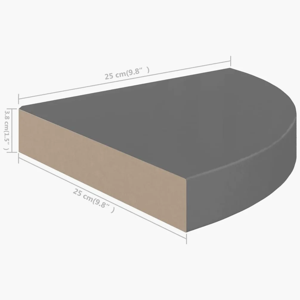 Set di 2 mensole da parete in MDF grigio lucido, 25 x 25 x 3,8 cm, piccole mensole per camera da letto, soggiorno, bagno, cucina, espositore per CD, elegante e funzionale