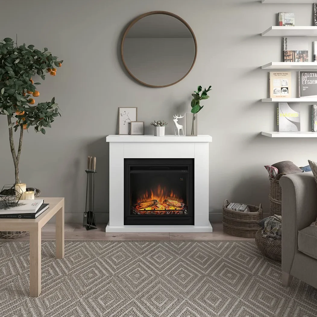 TAGU Frode Camino elettrico con PowerFlame, riscaldamento e termostato, timer 7 giorni, effetto fiamma LED, telecomando (Bianco puro)