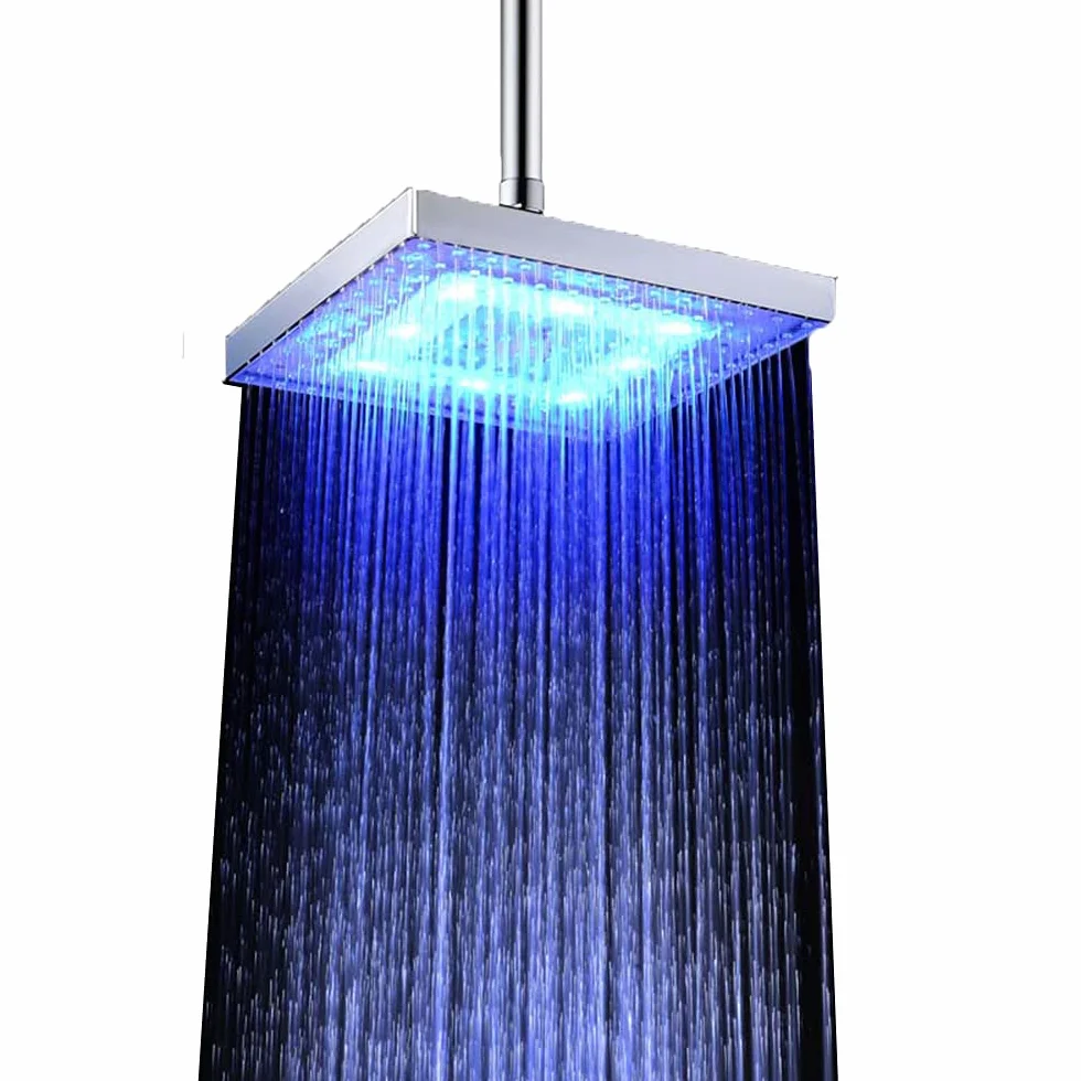 Chesoon Soffione doccia a LED Soffione Doccia a pioggia a risparmio idrico Quadrato ABS cromato facile da installare per il bagno (blu)