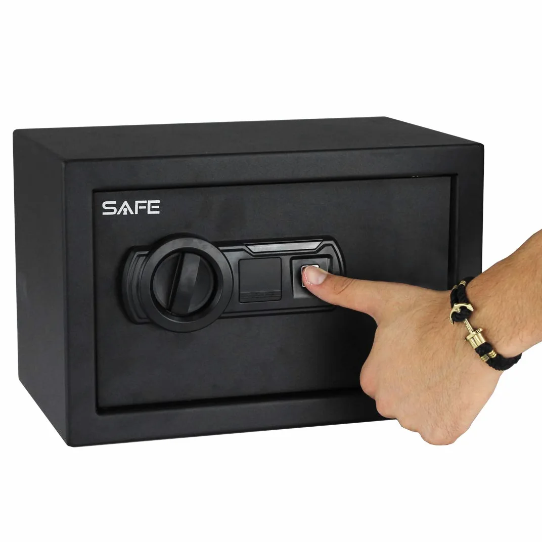 Safe - Cassaforte a mobile in acciaio nere con IMPRONTA DIGITALE | Taglio: laser 3D antisfondamento | Struttura monolitica | Fori di ancoraggio: a muro e a pavimento (2+2) (310x200x200)