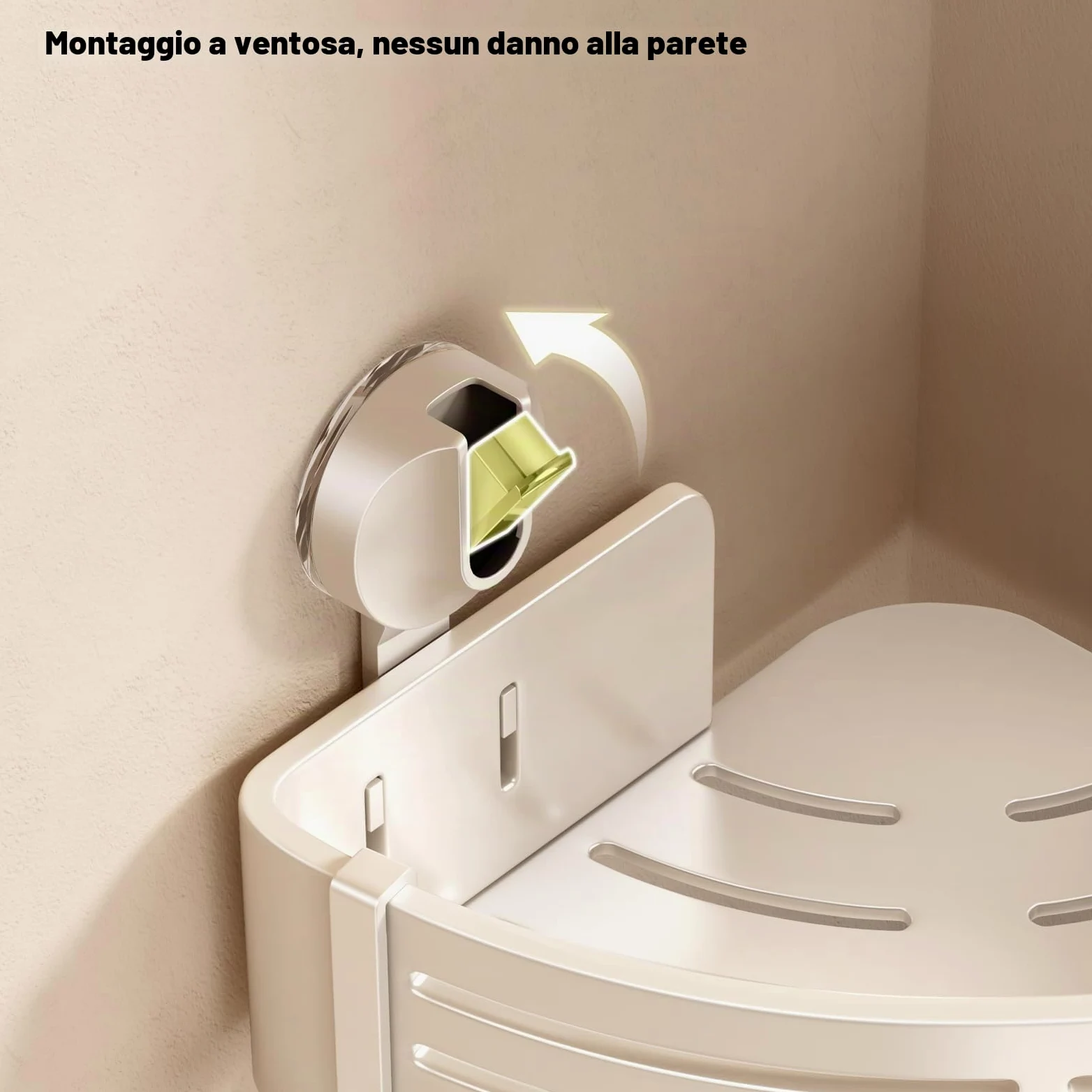 Voldra Mensola Doccia Angolare Ventose, 2 Pezzi Porta Sapone Per Doccia Senza Foratura Porta Bagnoschiuma da Doccia Bagno Portaoggetti Shampoo Doccia Angolare con Portasciugamani e Ganci (Bianco)