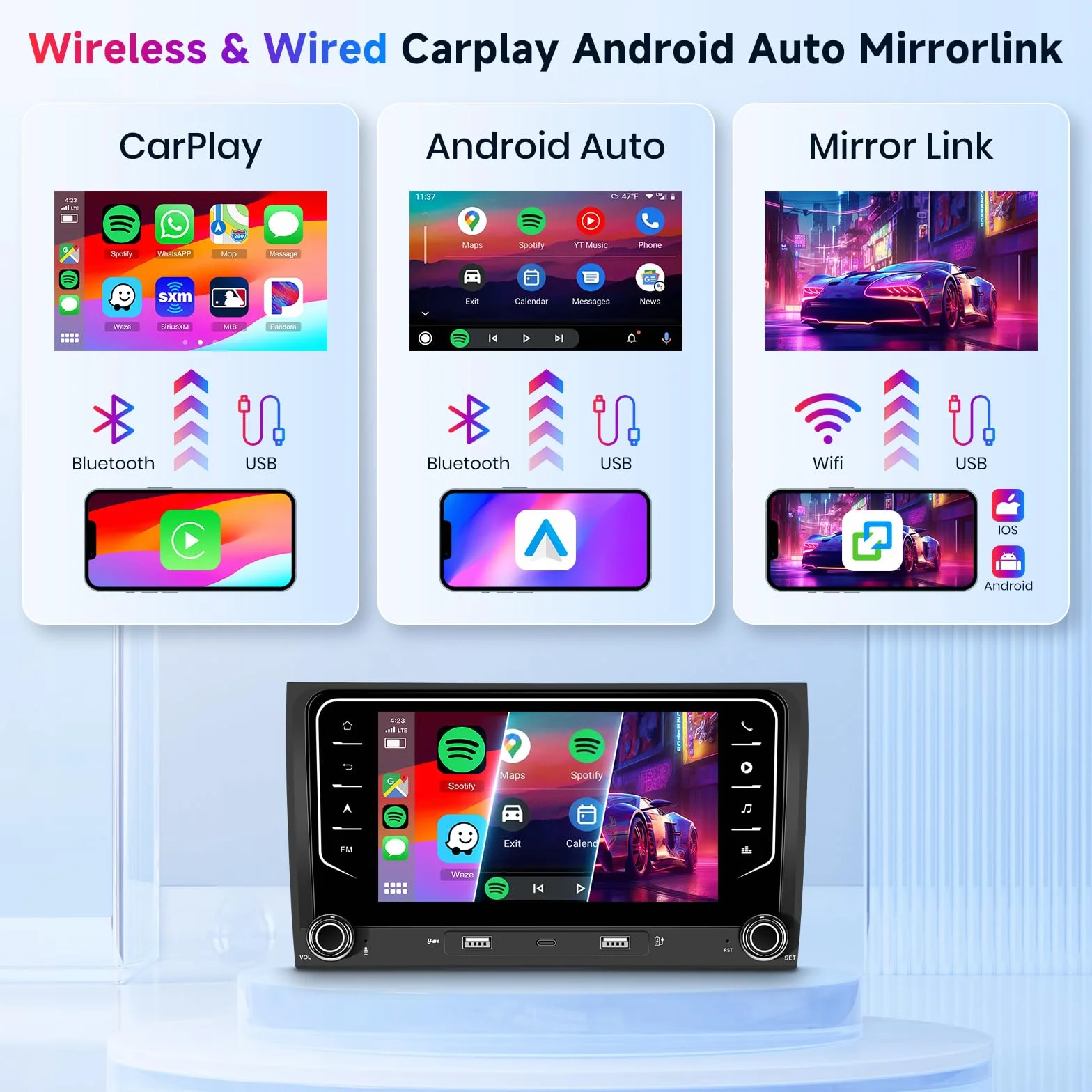 Hodozzy 2GB+64GB Android Autoradio per Audi A4 S4 RS4 B5 B6 B7 Seat Exeo con Wireless Carplay Android Auto, 7 Pollici Touchscreen Stereo 2 Din Schermo con GPS Wifi Bluetooth DSP FM/RDS con Telecamera