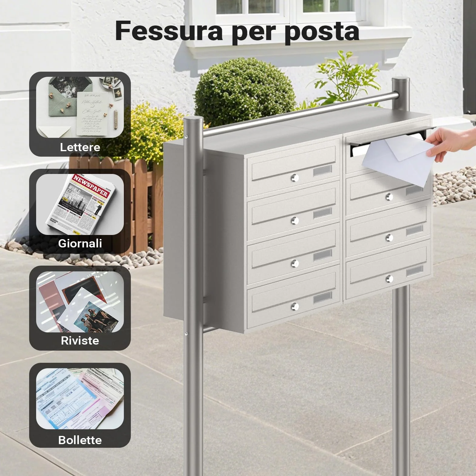 Wiltec Cassetta postale condominiale autoportante 8 posti acciaio inox 945x270x1500 mm 2 moduli