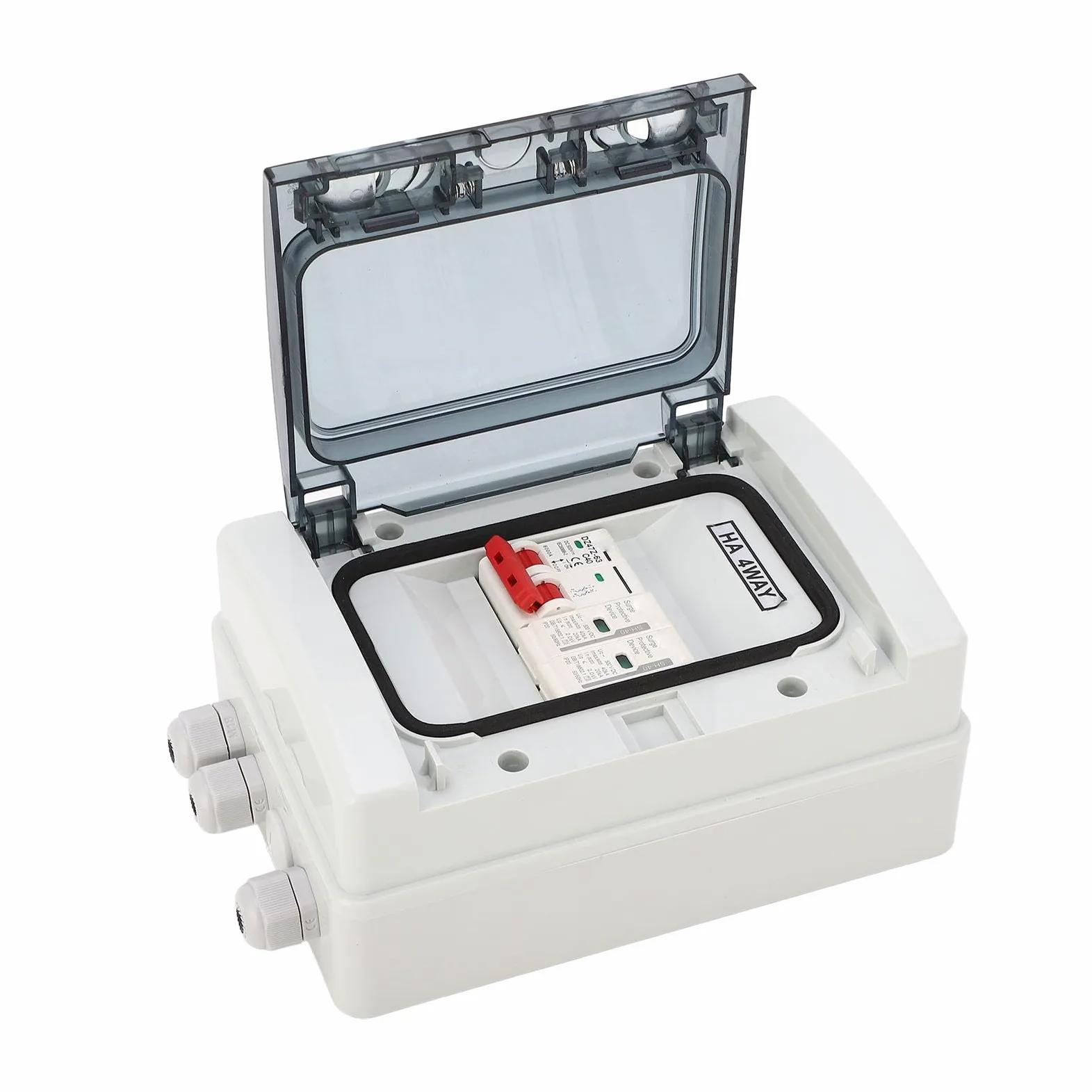 Pissente Interruttore Automatico Scatola di Distribuzione Impermeabile per PC con Sezionatore CC 500 V IP65 Coperchio Trasparente a 4 Vie per Inverter a Pannello Solare Esterno Sistemi Fotovoltaici