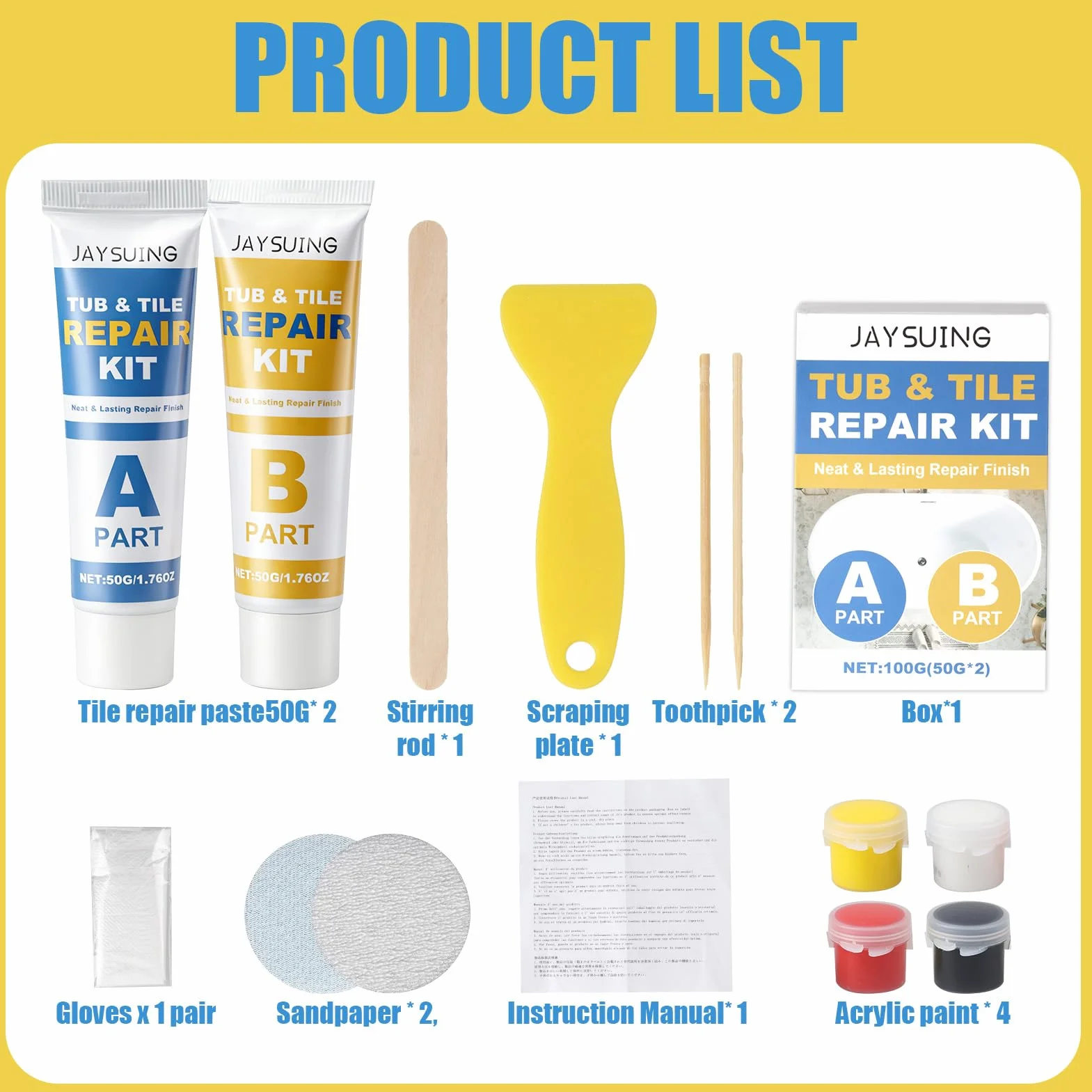 Kit Riparazione Piastrelle Ceramica Marmo Resina Epossidica AB 50G×2 Spatola Accessori