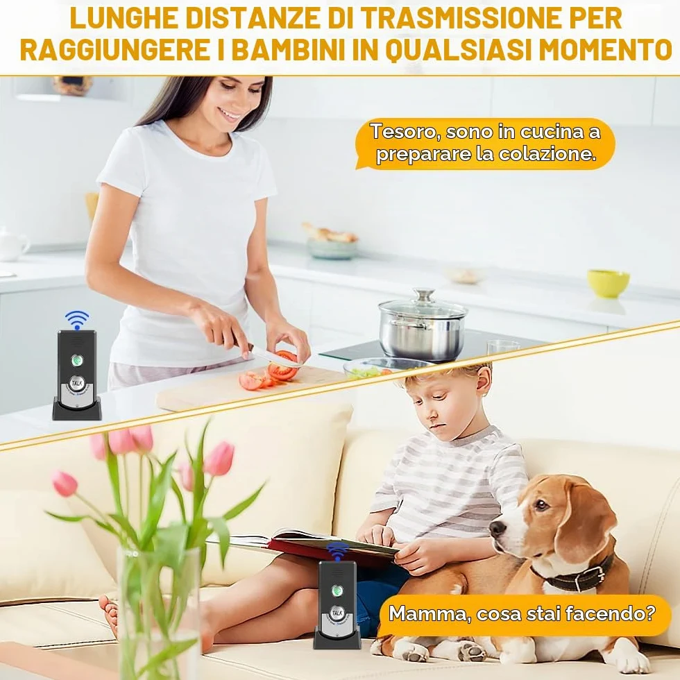 Interfono Senza Fili Casa, 2 Vie Interfono Casa, 1000M Citofono Senza Fili con Luce Indicatore 2 Basi, Citofono Senza Fili per Casa e Ufficio