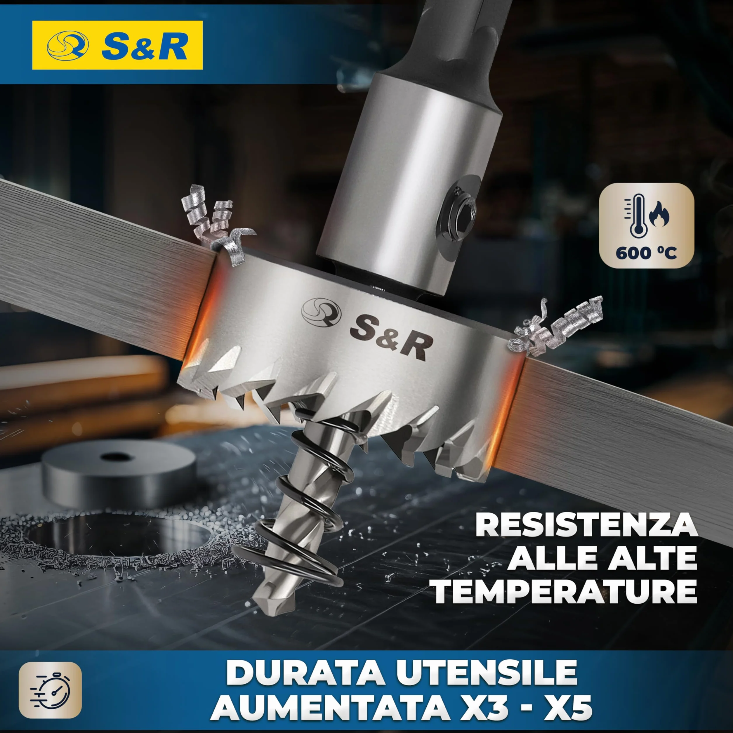 S&R Set 5 Seghe a Tazza Metallo HSS Cobalto 16-30mm Codolo Esagonale 9,5mm