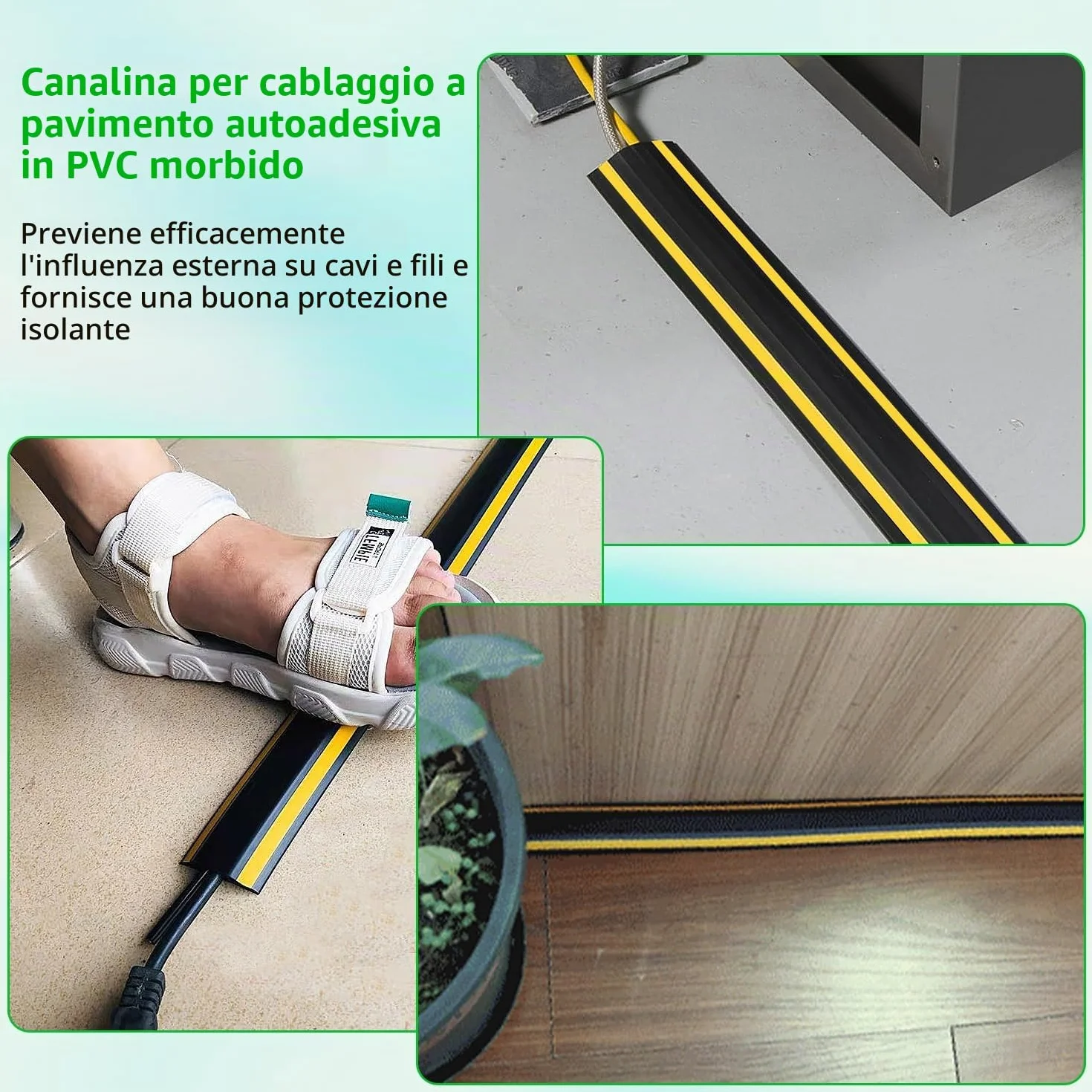 Canalina Passacavi Pavimento 300 cm, Calpestabile Esterno Adesiva PVC Flessibile per Cavi Elettrici