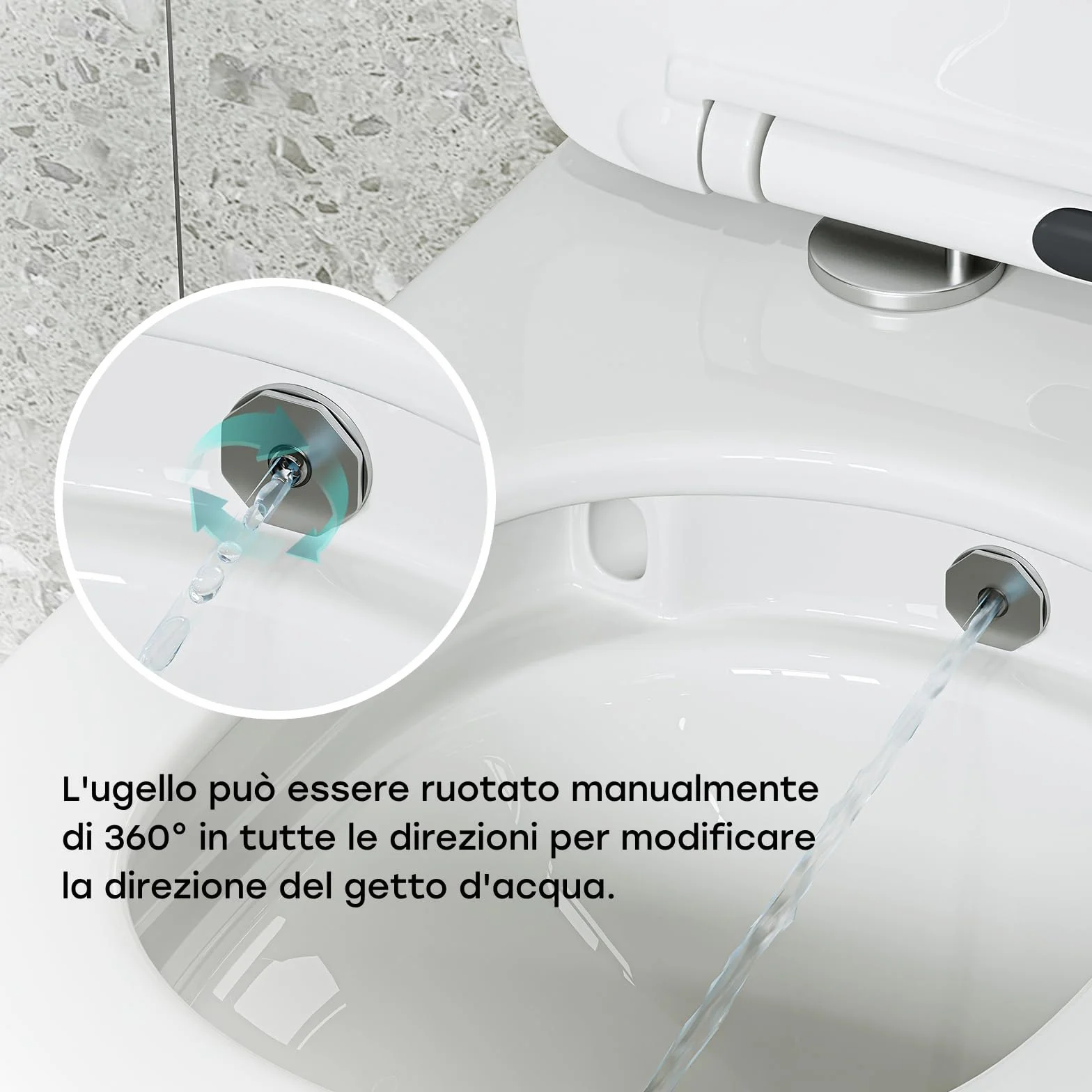 HOROW WC sospeso con bidet integrato, nano-rivestimento, sedile con abbassamento automatico, acqua fredda, 53x36x35 cm