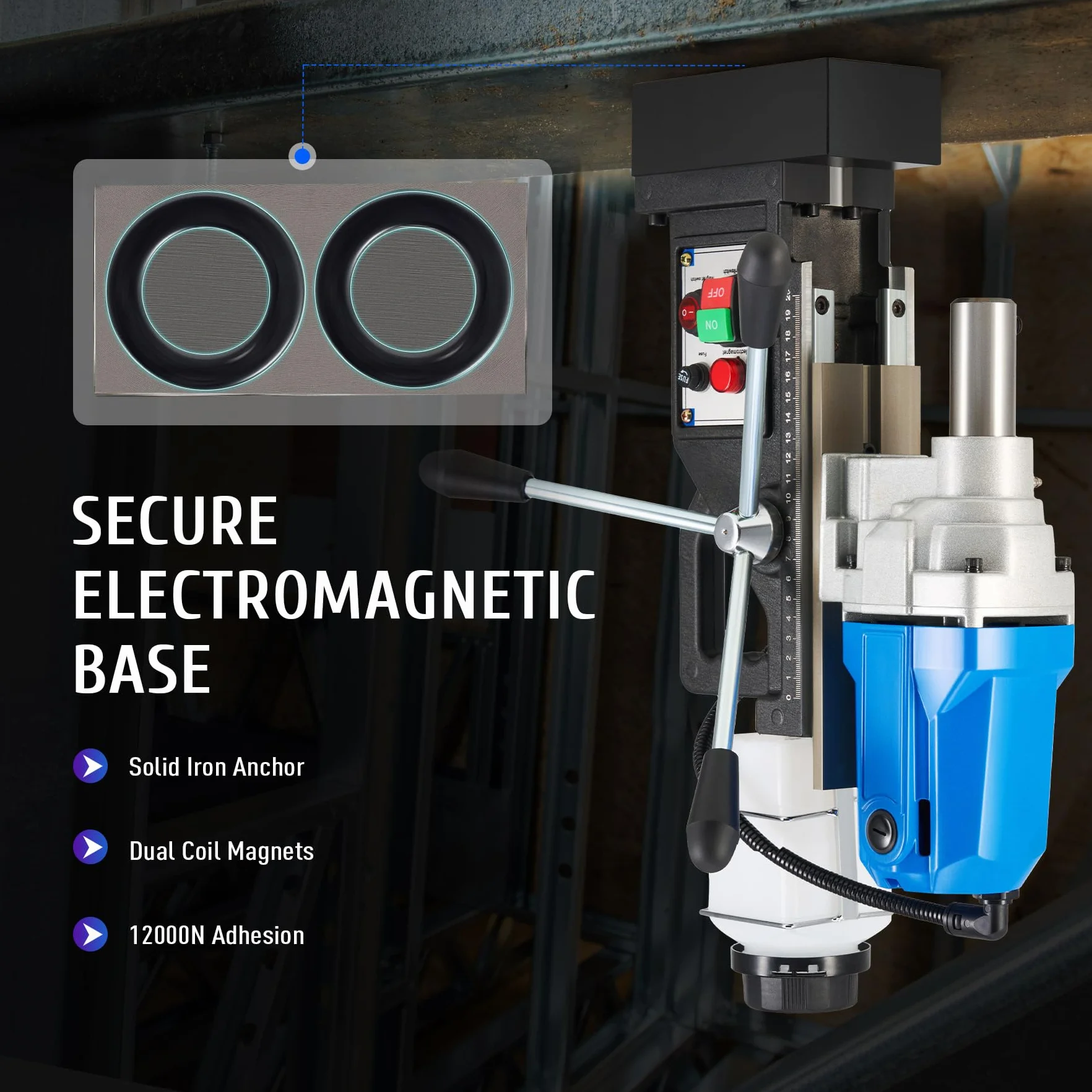 Trapano Magnetico Portatile 1100W 12000 N 40 mm Profondità 50 mm Elettrico Industriale