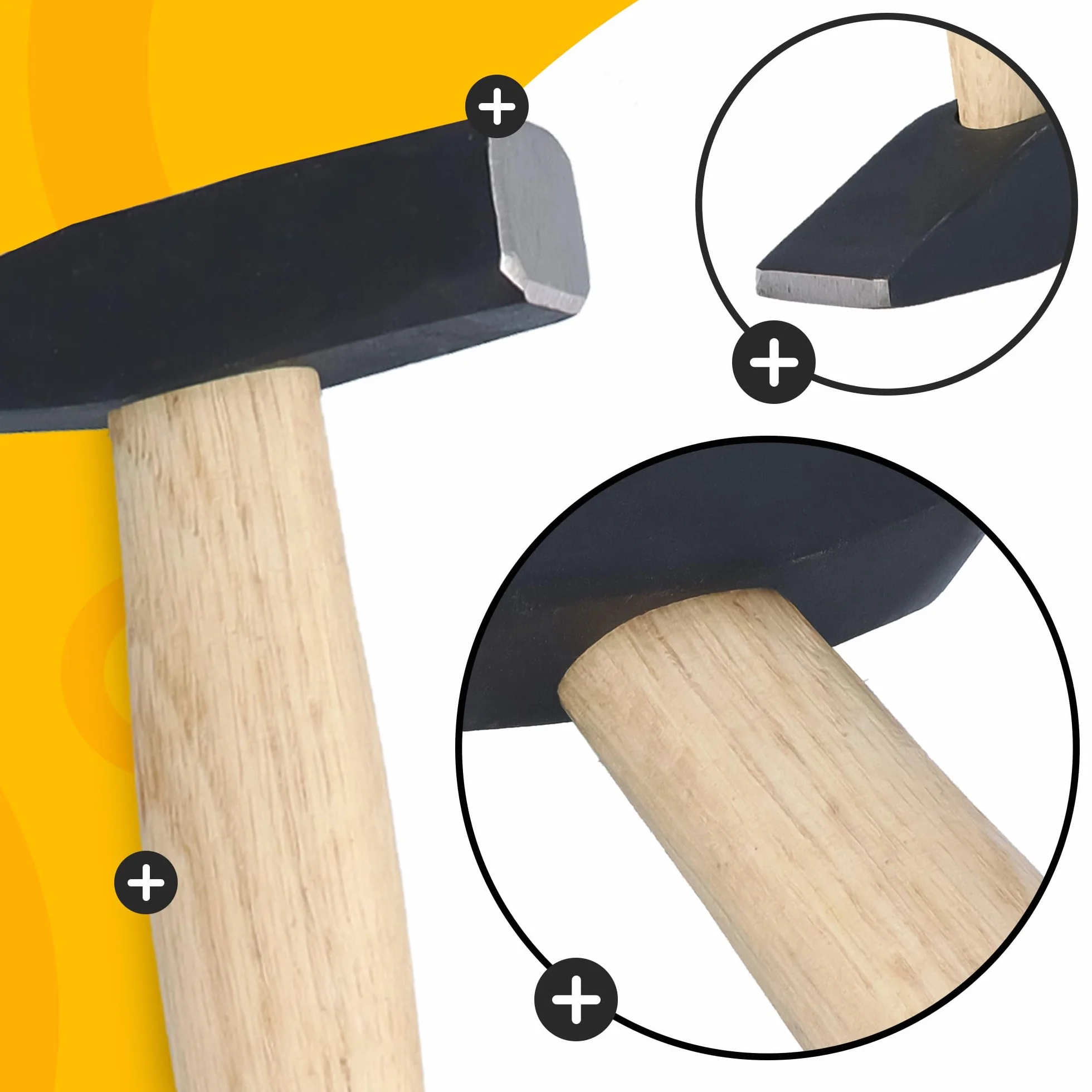 Martello Fabbro 200 G Manico Legno Testa Acciaio Forgiato Presa Ergonomica