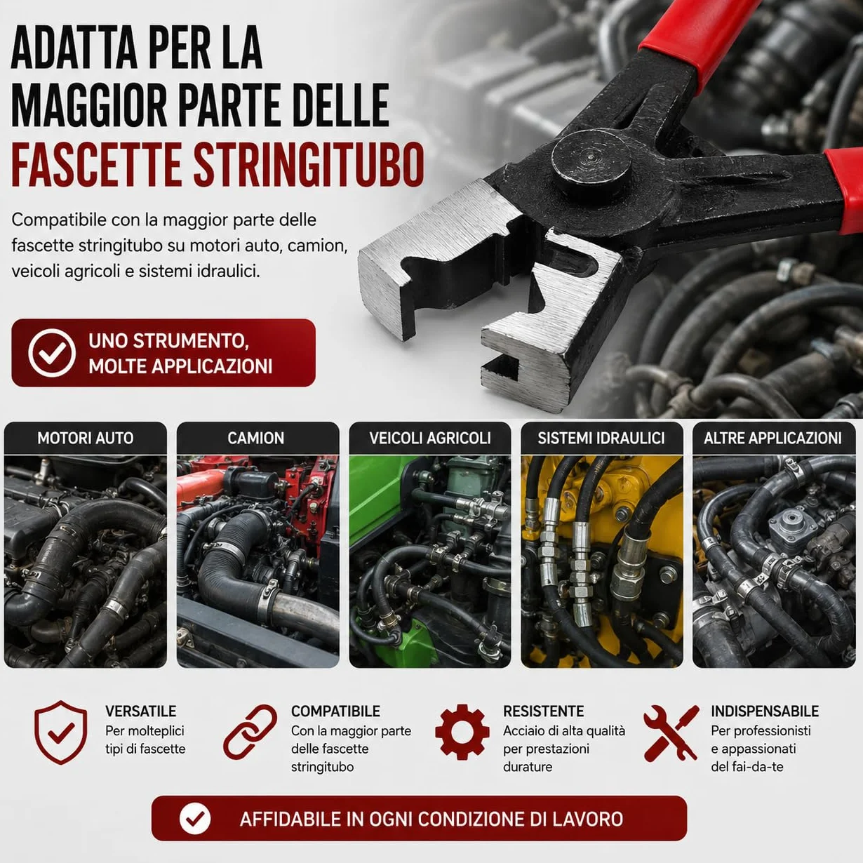 Pinza per Fascette Stringitubo Clic-R 17 cm Professionale in Acciaio Impugnatura Antiscivolo