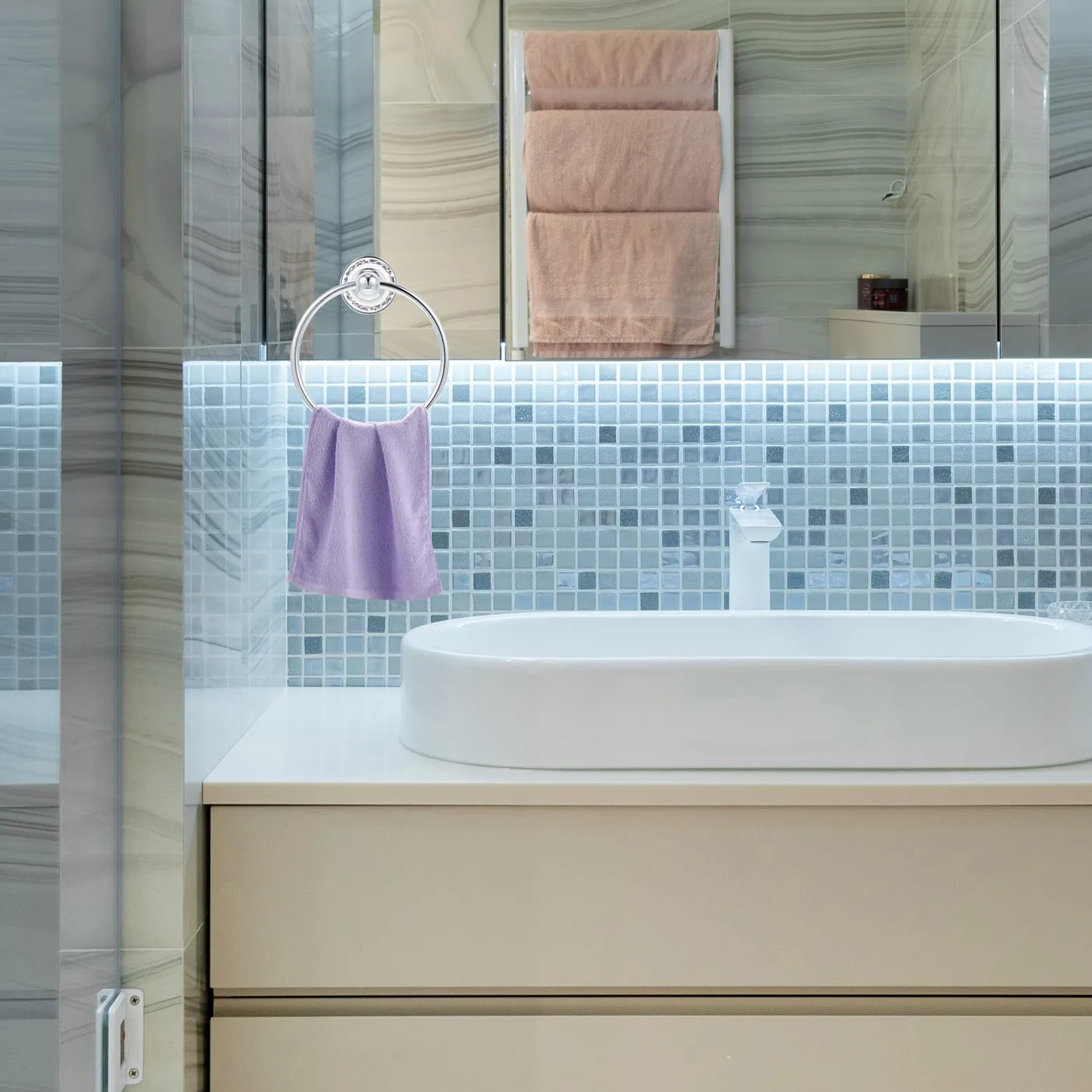 Portasciugamani Argento Inossidabile Mani Anello e Bagno da Acciaio Asciugamani in Ceramica Facile da Installare, per Viso, per Bagni e Camere Ospiti