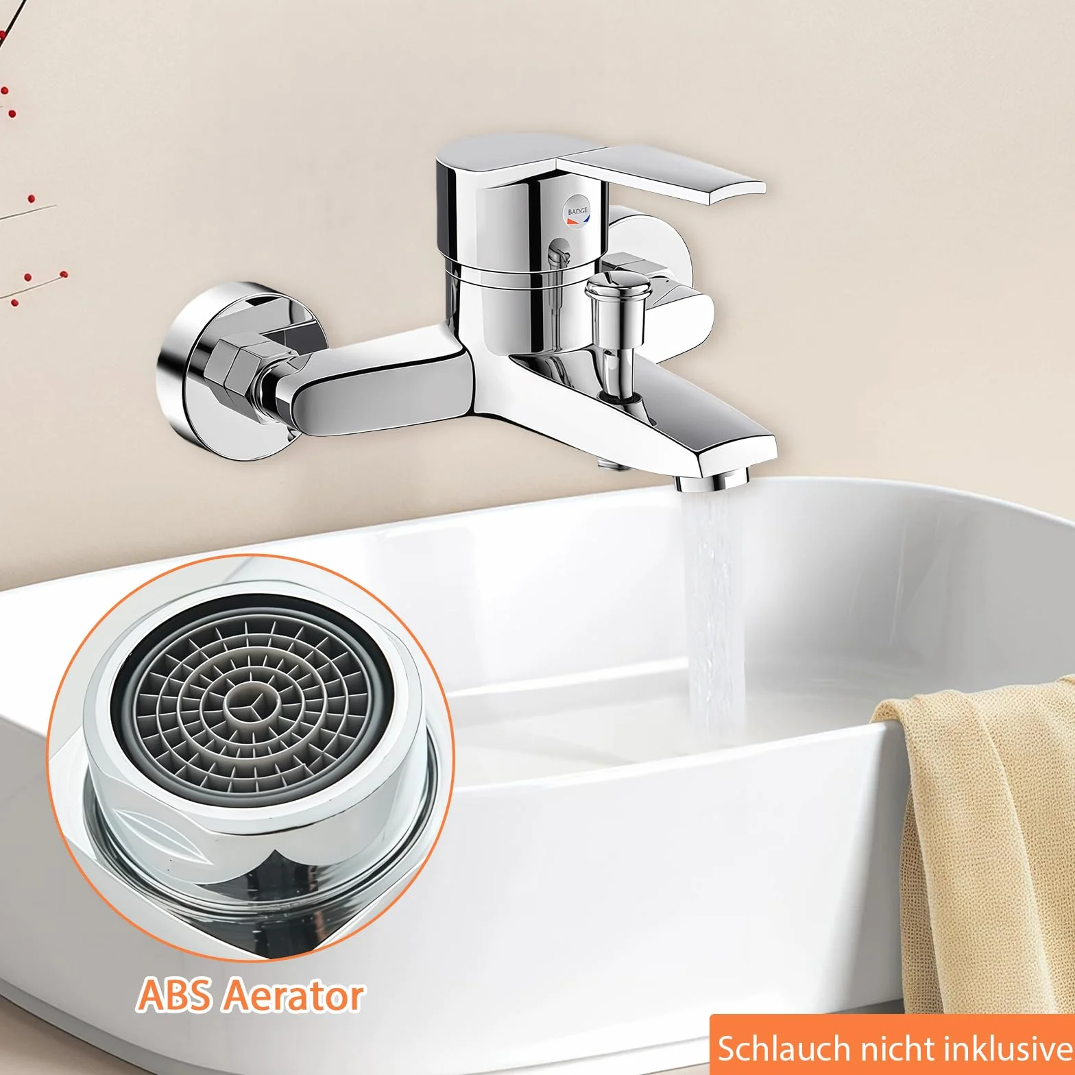 Rubinetto Vasca da Bagno a Parete, Miscelatore Monocomando in Ottone Cromato, Doppia Uscita Acqua, Installazione G1/2, Rubinetto per Bagno