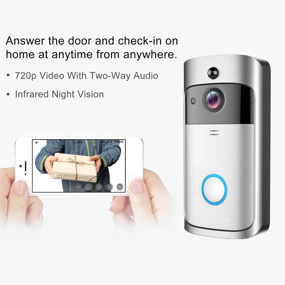 Campanello Video WiFi Smart citofono Wireless videocitofono bidirezionale Controllo remoto Tramite App Comunicazione a 2 Vie Visione Notturna PIR 720P con rilevamento Movimento