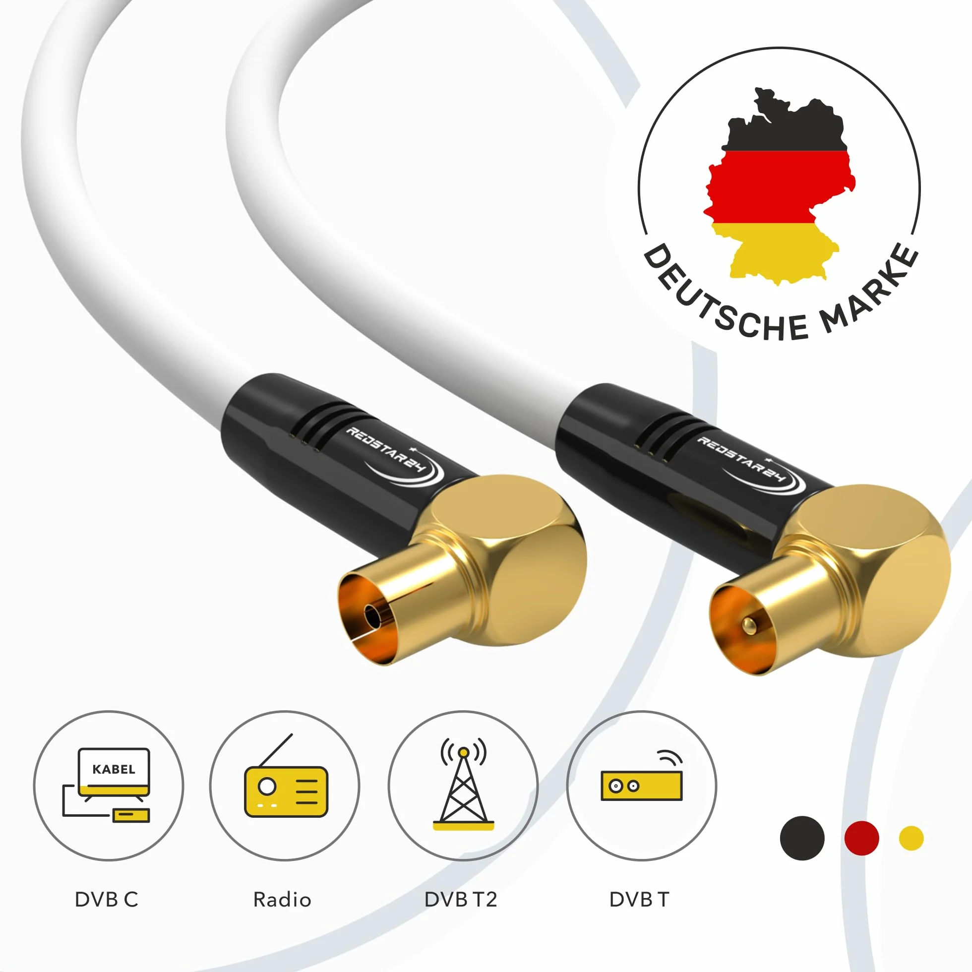 RedStar24 Cavo Antenna 5m Bianco - 90° Angolato Coassiale | Maschio a Femmina - Premium per TV via Cavo | Compatibile Con TV, Radio, DVB-T/T2, DVB-C, DAB