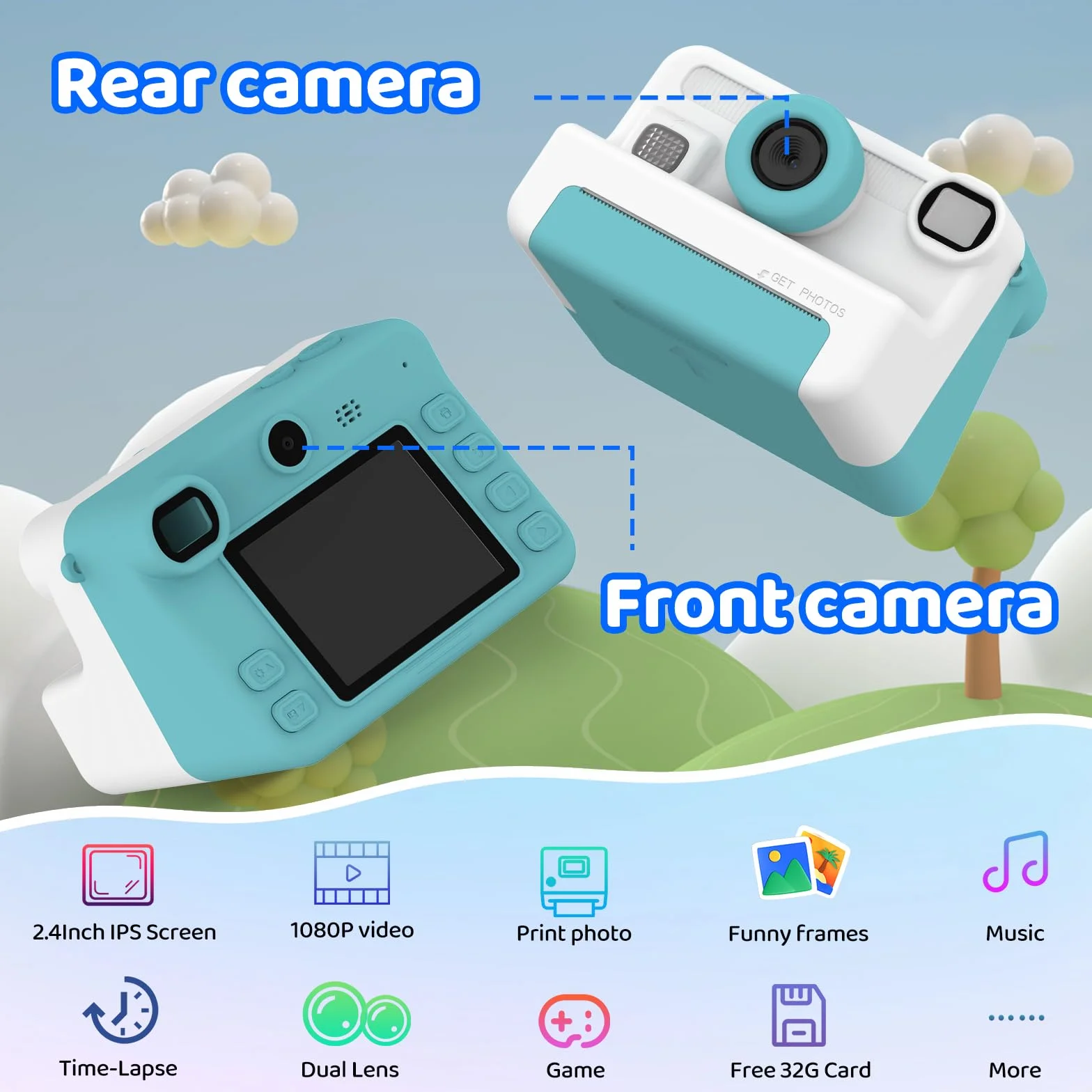 Macchina fotografica bambini istantanea,Regalo di Natale e Compleanno per giochi Bambina 4 5 6 7 8 9 10 11 12 Anni, Fotocamera Digitale Selfie 1080P con 3 Rotoli di Carta Termica e Scheda da 32GB