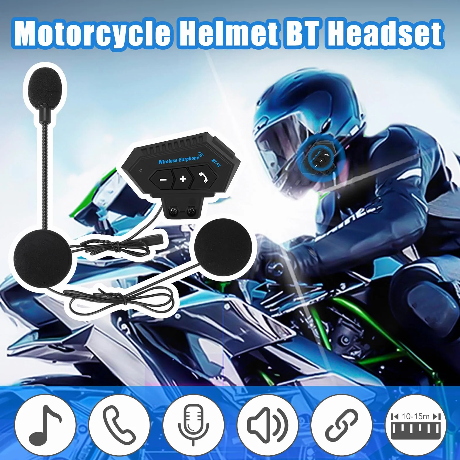Yosoo Health Gear Casco Moto Auricolare, Cuffie Casco Moto Bluetooth, Riduzione del Rumore Auricolari Bluetooth Casco, 4.0 type of CSR BT Chip, Auricolare Hi-Fi, Offrono Prestazioni Audio