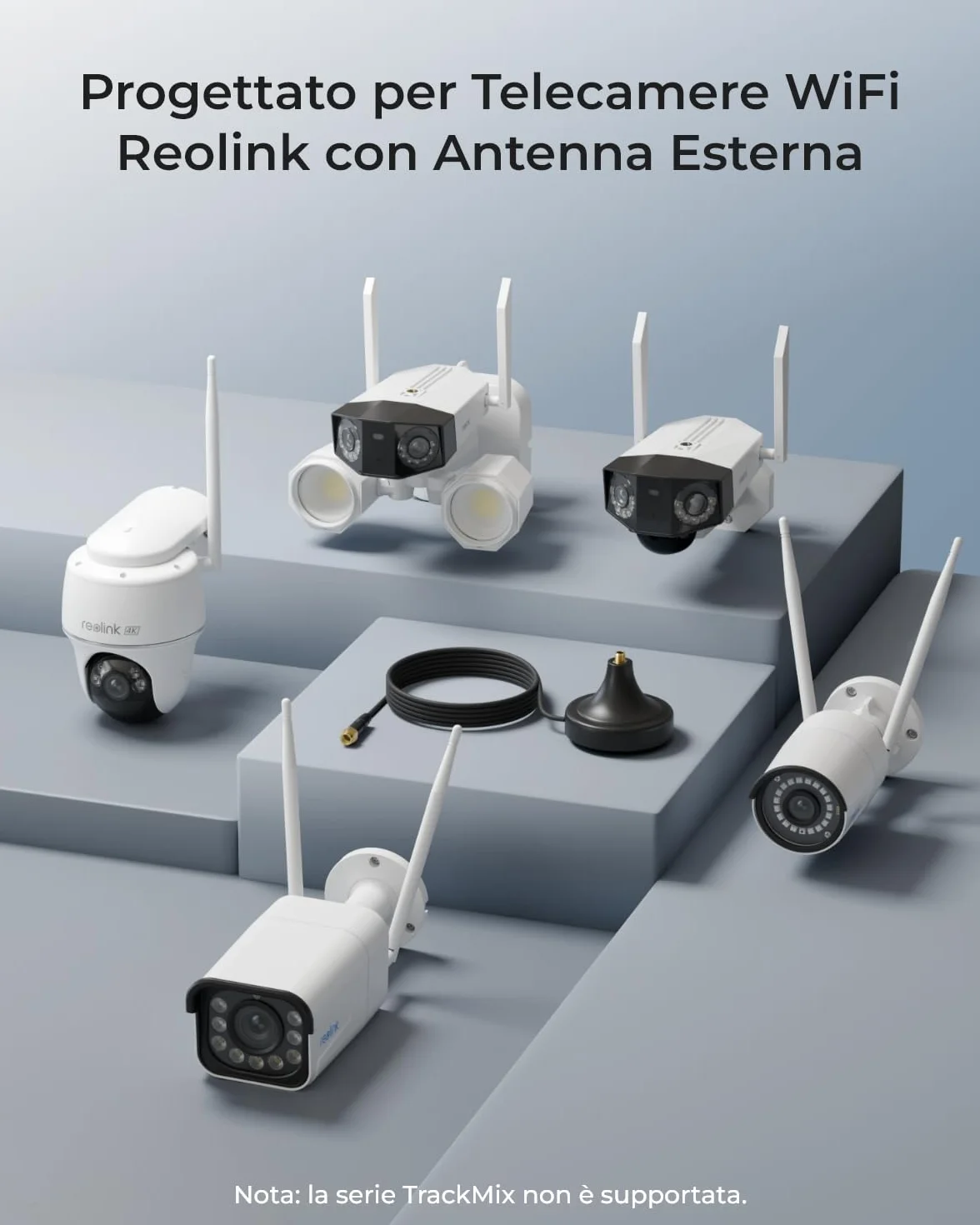 Reolink Cavo Antenna Extension WiFi con Connettore RP-SMA, Maschio a Femmina, Base con Supporto Magnetico, 3m, per Telecamere WiFi Antenne Esterne