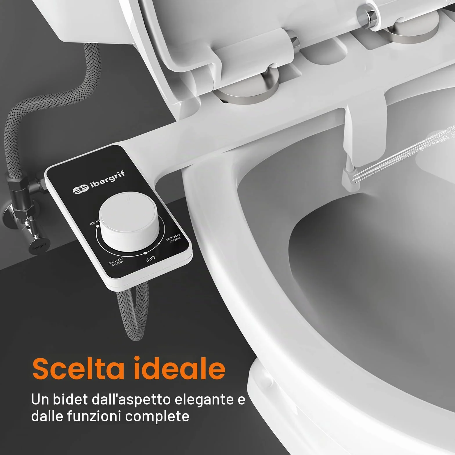 Ibergrif M41050 Bidet Portatile per WC Non Elettrico con Doppia Bocchetta a Scomparsa, Pressione Regolabile