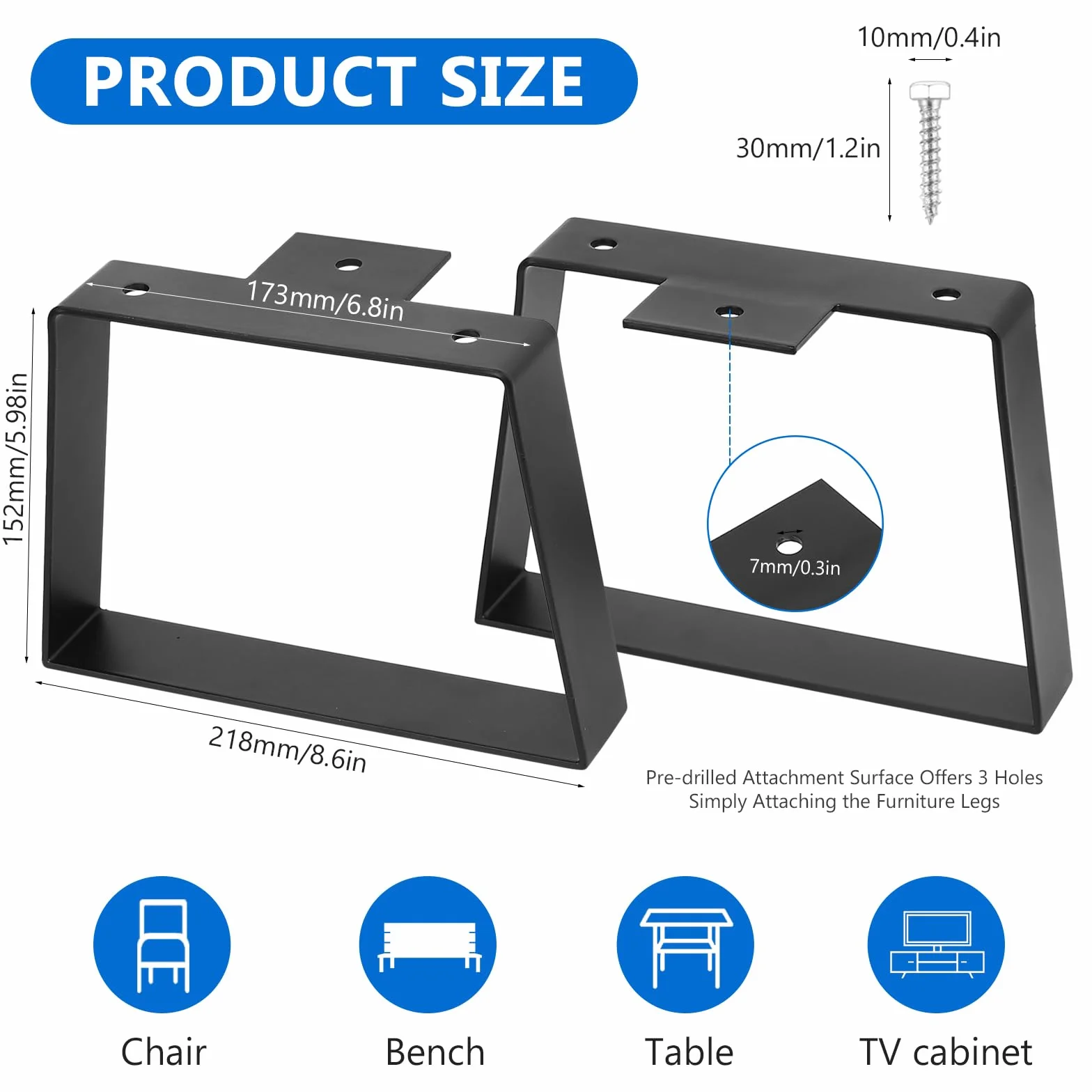 Piedini per Mobili Metallo Trapezoidali per Divano Tavolo Scrivania Sedia Cucina 15,2 cm
