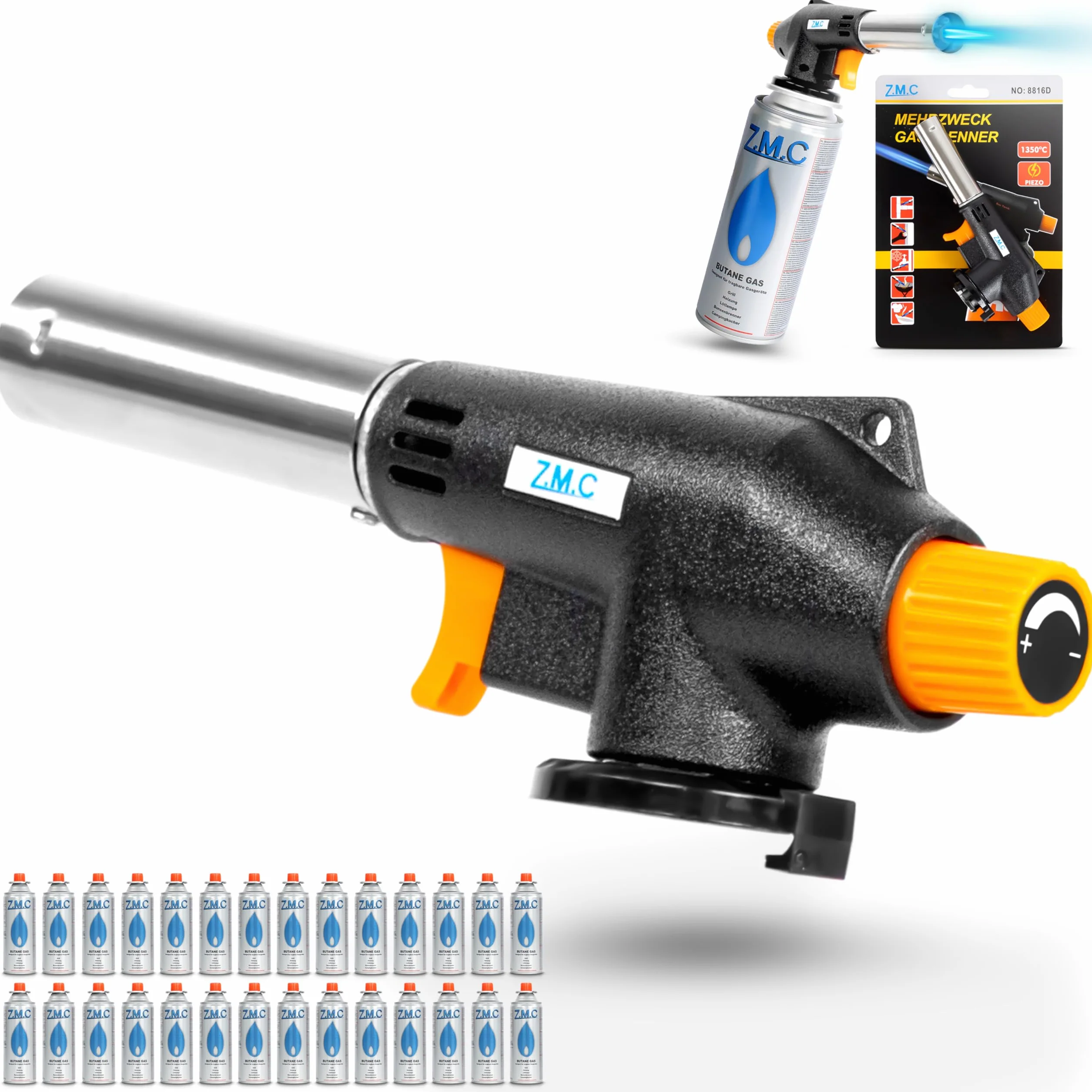 Bruciatore a gas Z.M.C 1300°C fiamma regolabile torcia saldatura cucina 28 cartucce 227g