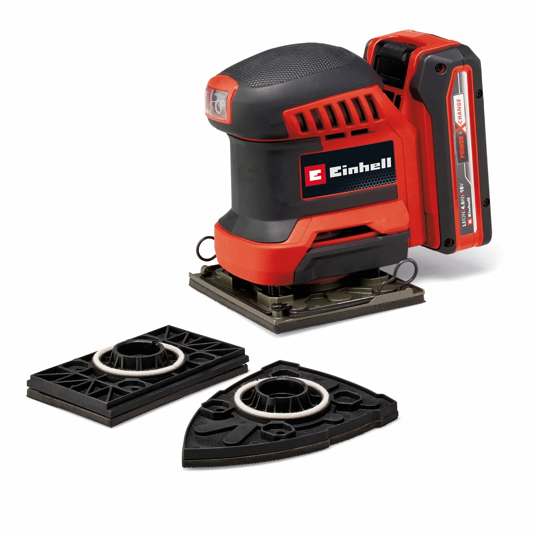 Einhell Smerigliatrice a batteria TE-OS 18/113, 3 X Li-Solo Power X-Change (18 V, levigatrice orbitale, 3 X piastre abrasive intercambiabili, circuito oscillante da 1,8 mm, accessori senza batteria)