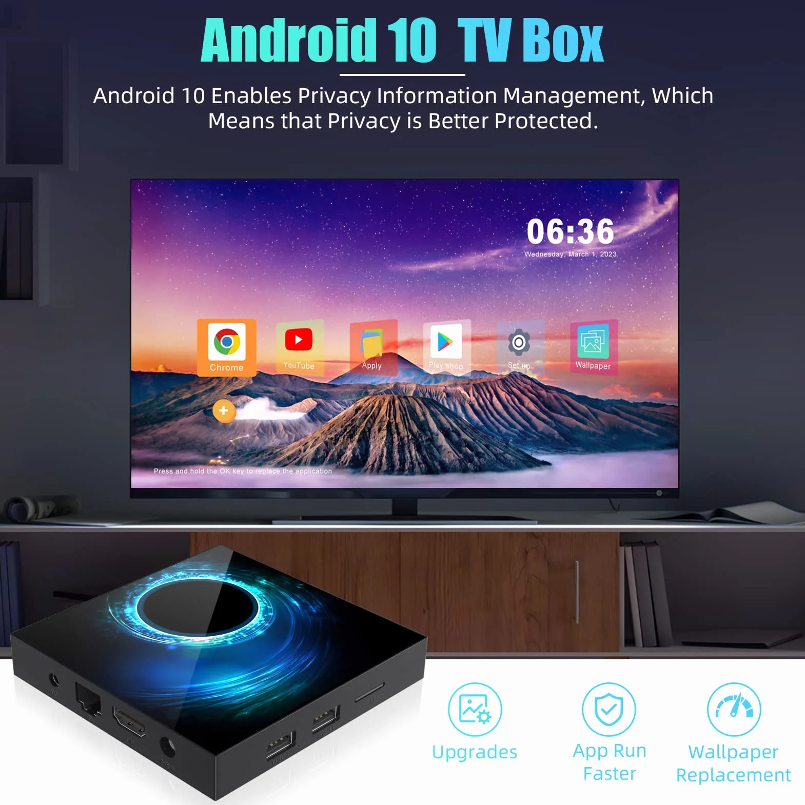 Android 10.0 TV Box 4GB RAM 64GB ROM Allwinner H616 Quadcore Mali-G31 MP2 GPU Supporto 2.4 / 5.0GHz dual-band Wifi BT5.0 3D 6K Ultra HD H.265 10/100 Ethernet HDMI2.0 Smart TV BOX