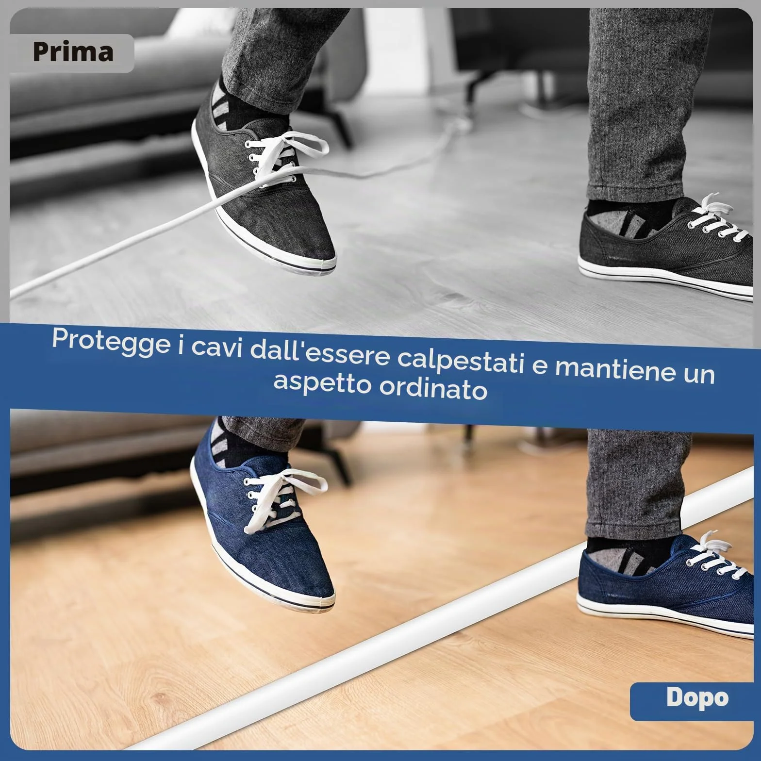 Canalina passacavi adesiva PVC protezioni per cavi a pavimento Bianco 30mm×3m