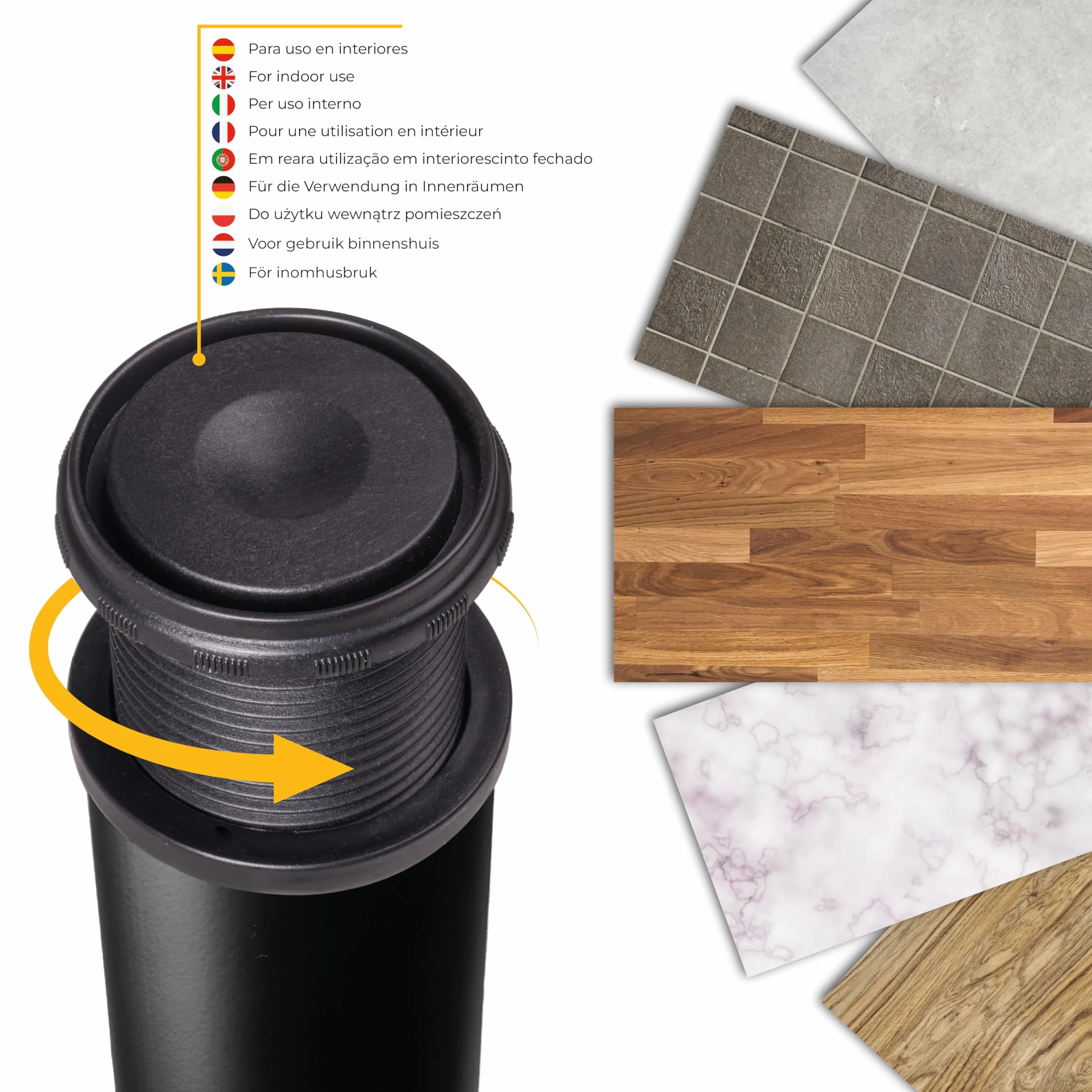 Emuca Gambe regolabili per tavolo acciaio Ø60x710mm altezza regolabile 710-730mm nero kit 4 piedi