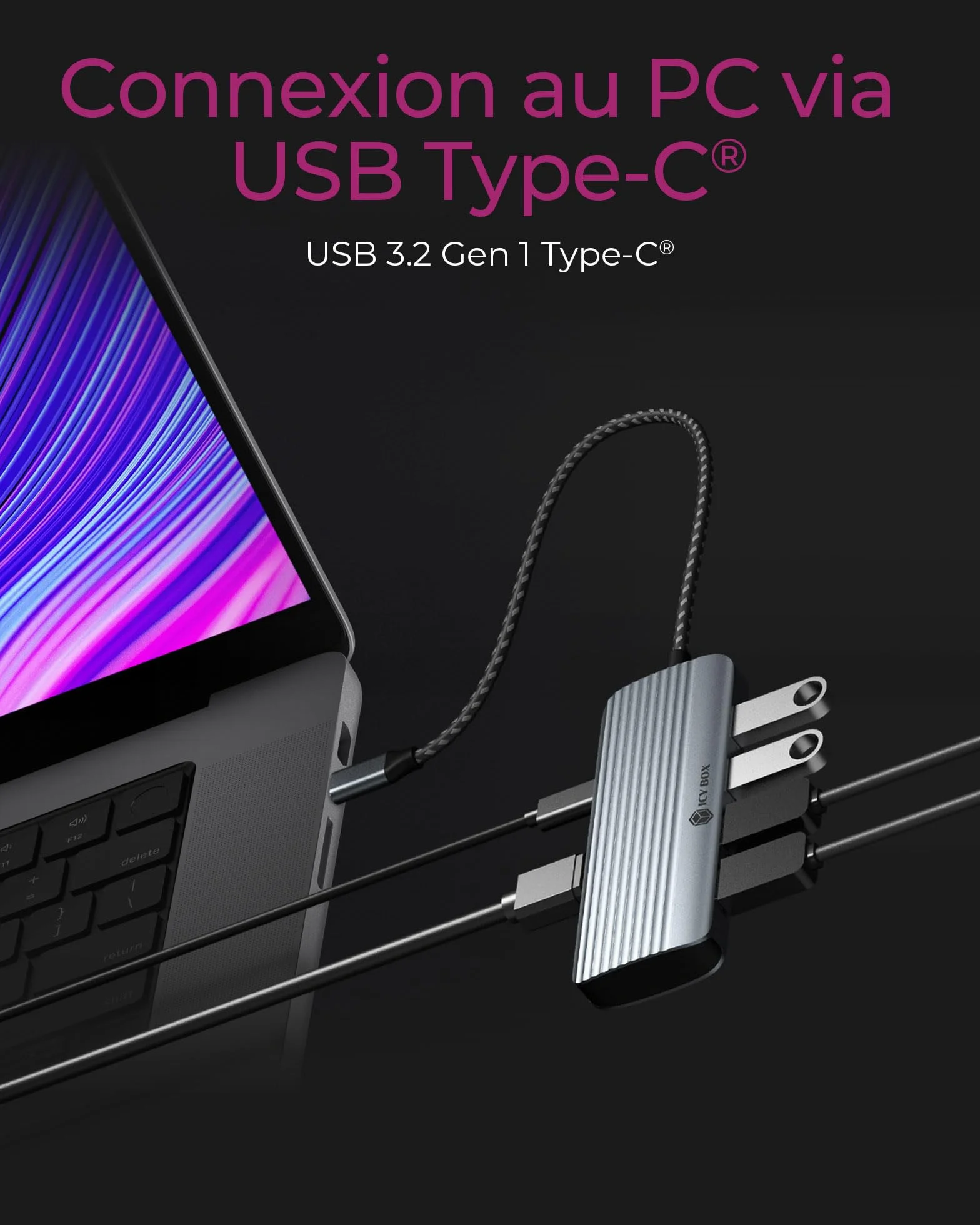 ICY BOX Docking Station USB-C (6 in 1) con HDMI (4K 60 Hz), Hub 4X USB 3.2 (Gen 1), Power Delivery 100W, Alluminio, Plug & Play, Windows e macOS, IB-DK4022a-CPD
