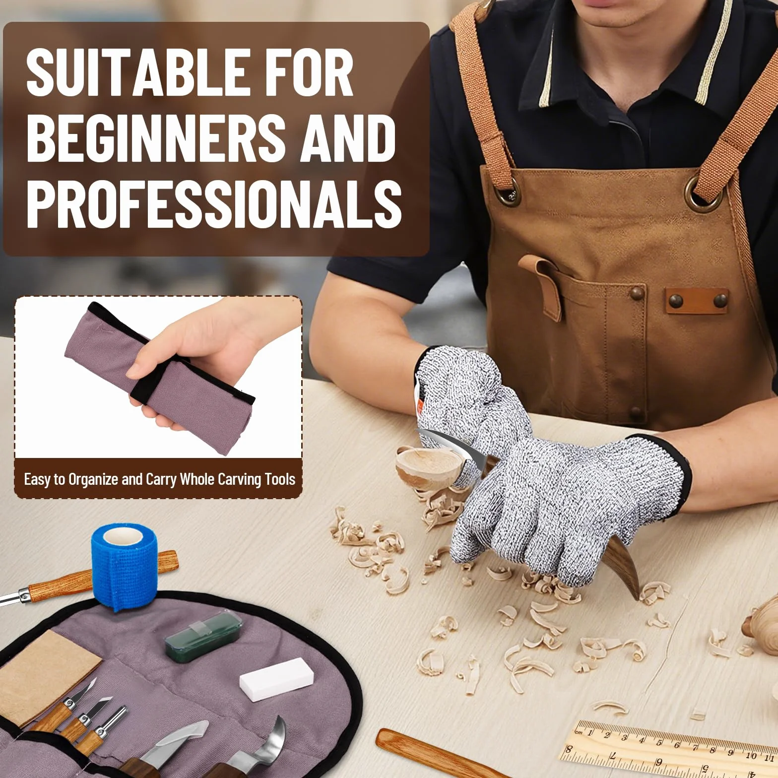 Kit Intaglio Legno 33 Pezzi,con blocchi di legno,coltelli e accessori pratici per intaglio sicuro e creativo;set di coltelli da intaglio,perfetto per principianti,hobbisti e come regalo creativo