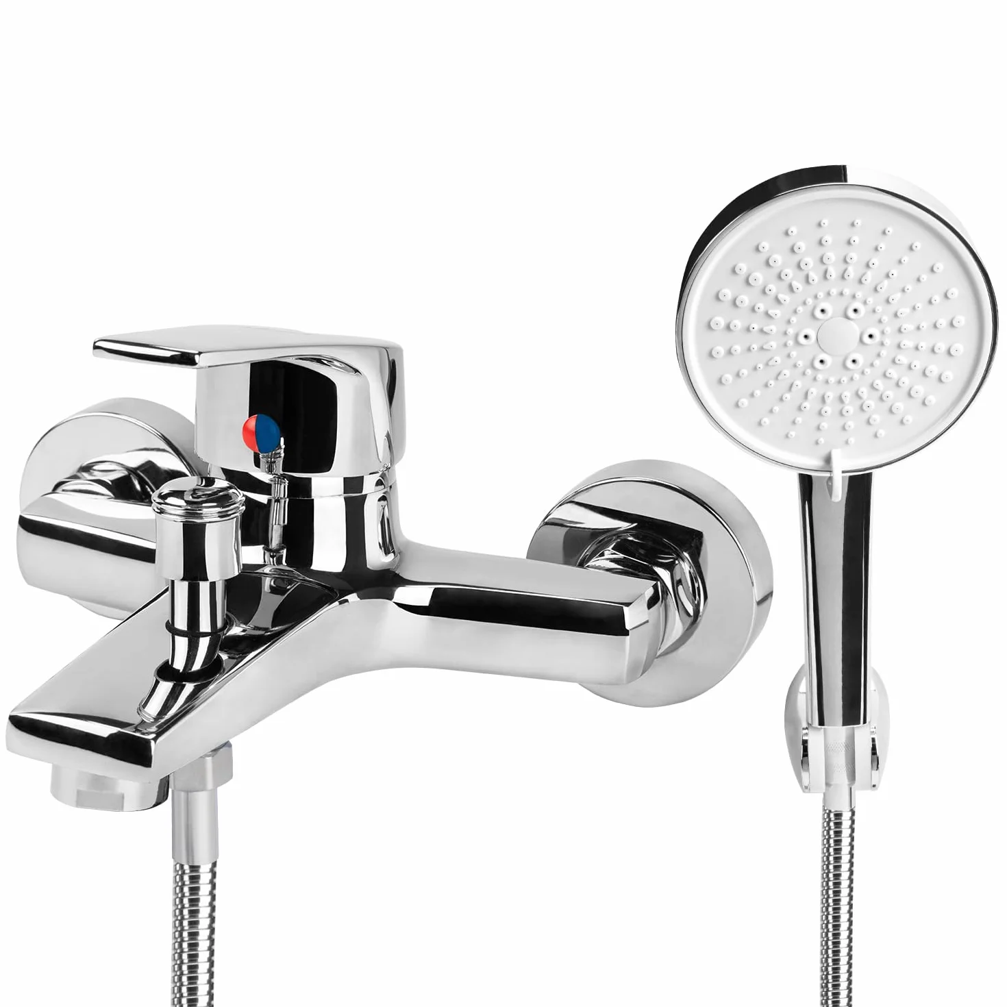 Rubinetto da Bagno a Parete Miscelatore Vasca in Ottone Solido 5 Modalità Doccetta Argento