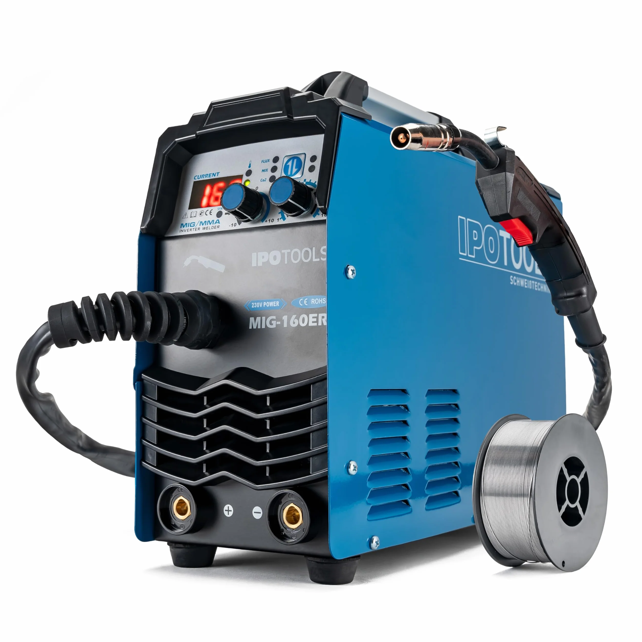 IPOTOOLS MIG-160ER Saldatrice MIG MAG 160A 230V IGBT 3 in 1 MMA Flux