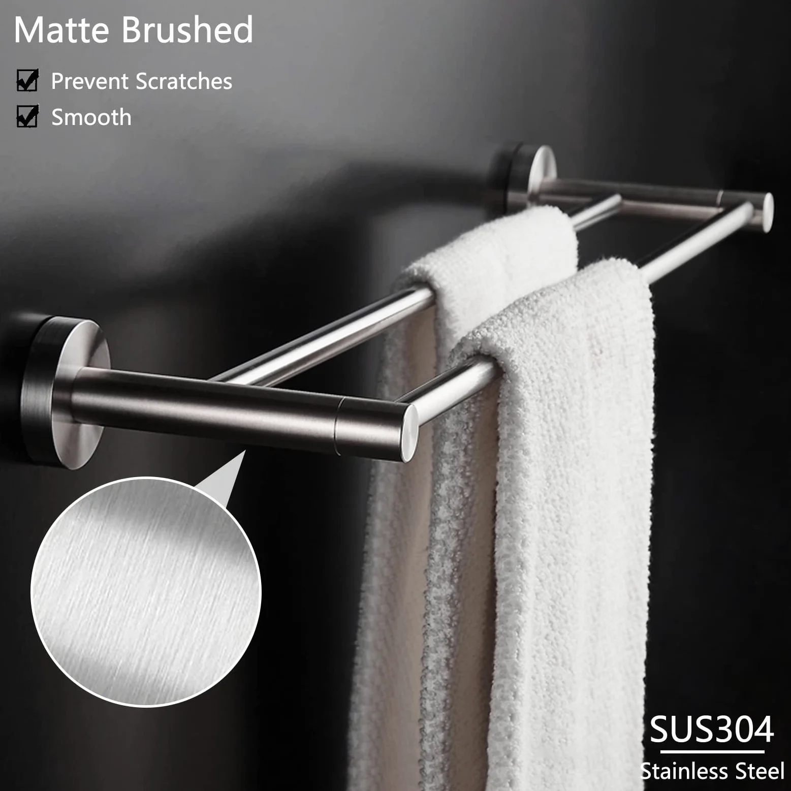 Portasciugamani doppio da parete in acciaio inox SUS304, 40-100 cm, per cucina, bagno, WC, hotel, design moderno e salvaspazio (dimensioni: 40 cm)