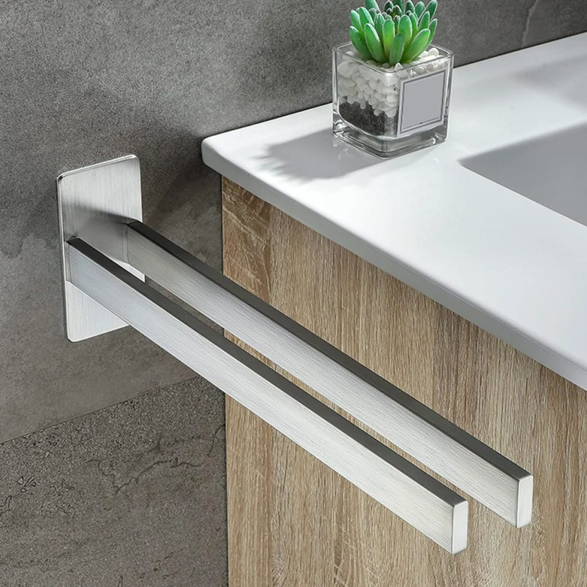 TIDTALEO Mensola Portasciugamani da Bagno in Acciaio Inox 304 senza Fori Portasciugamani Doppio Palo 39 CM Installazione Adesiva per Cucina e Bagno