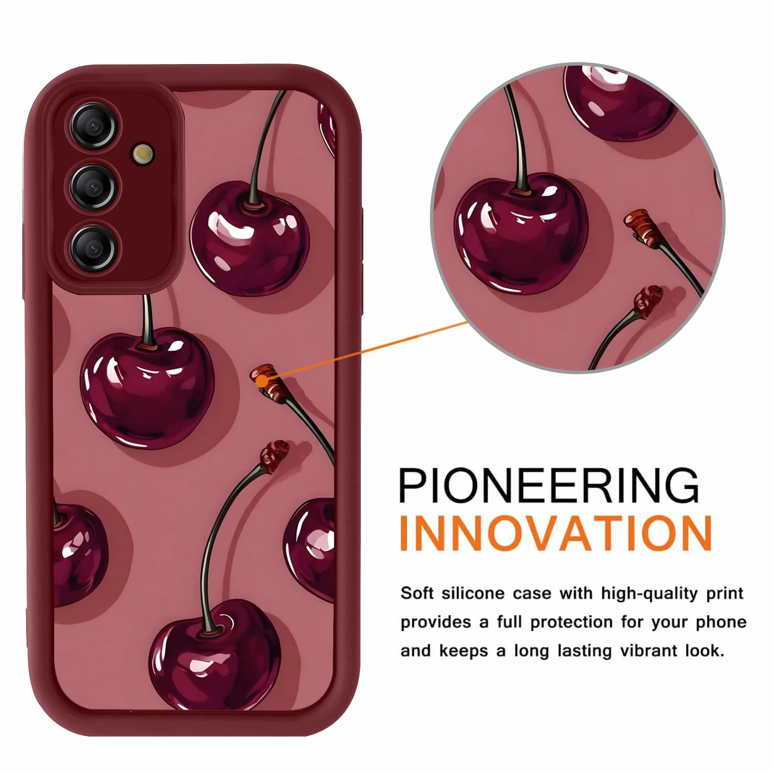 Cover per Samsung Galaxy A16 5G 6,7", Cellulare Rosso Silicone Morbido Custodia per telefono Aesthetic Rosso Ciliegia Motivo Disegno Protezione Fotocamera Antiurto Case per Ragazze Donne