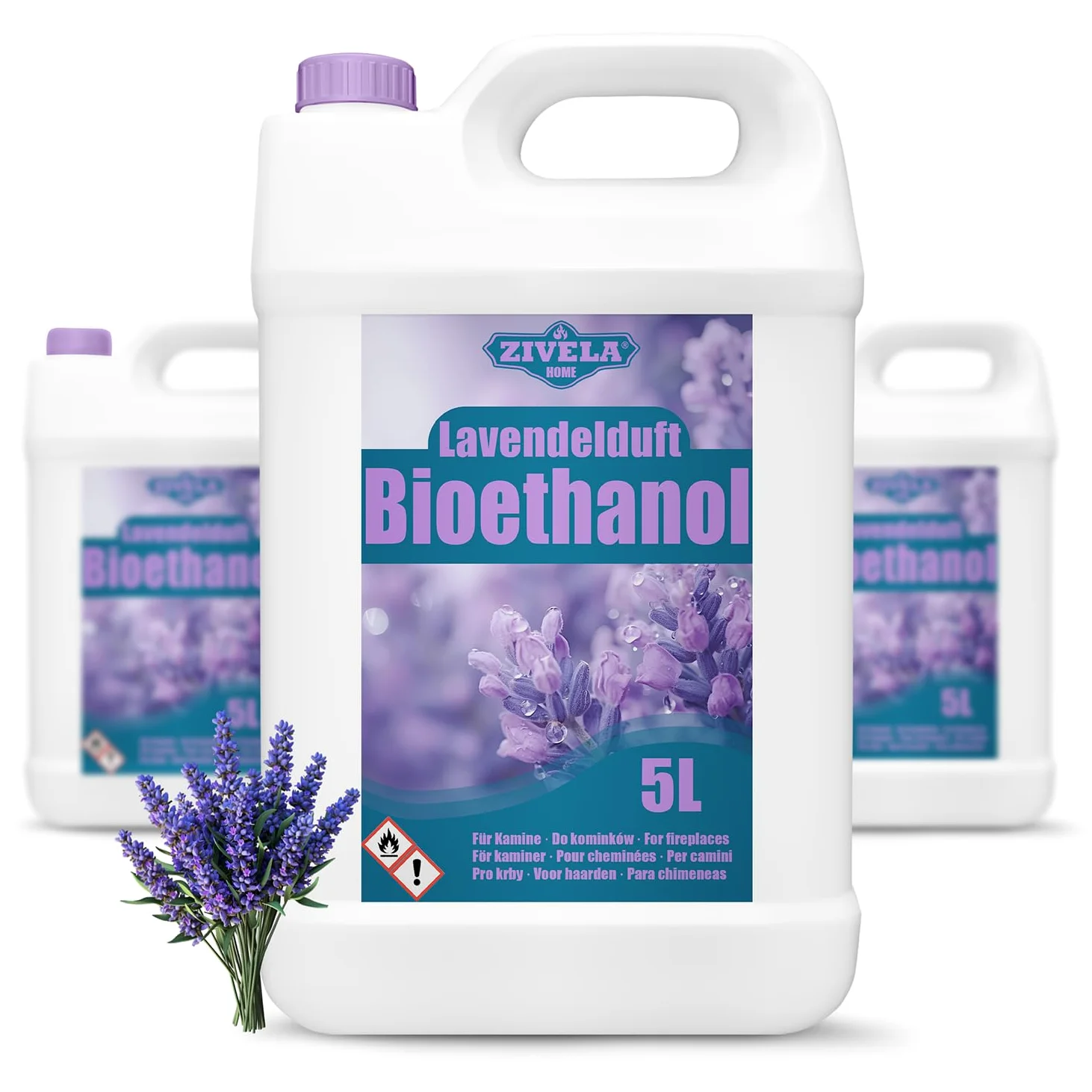 Bioetanolo 96,6% 15 l, profumo di lavanda di alcool biologico 96,6% 15 l, bioetanolo per camino, caminetto, camino a bioetanolo, profumo di lavanda, combustione pulita, senza fumo, fiamma vivida e