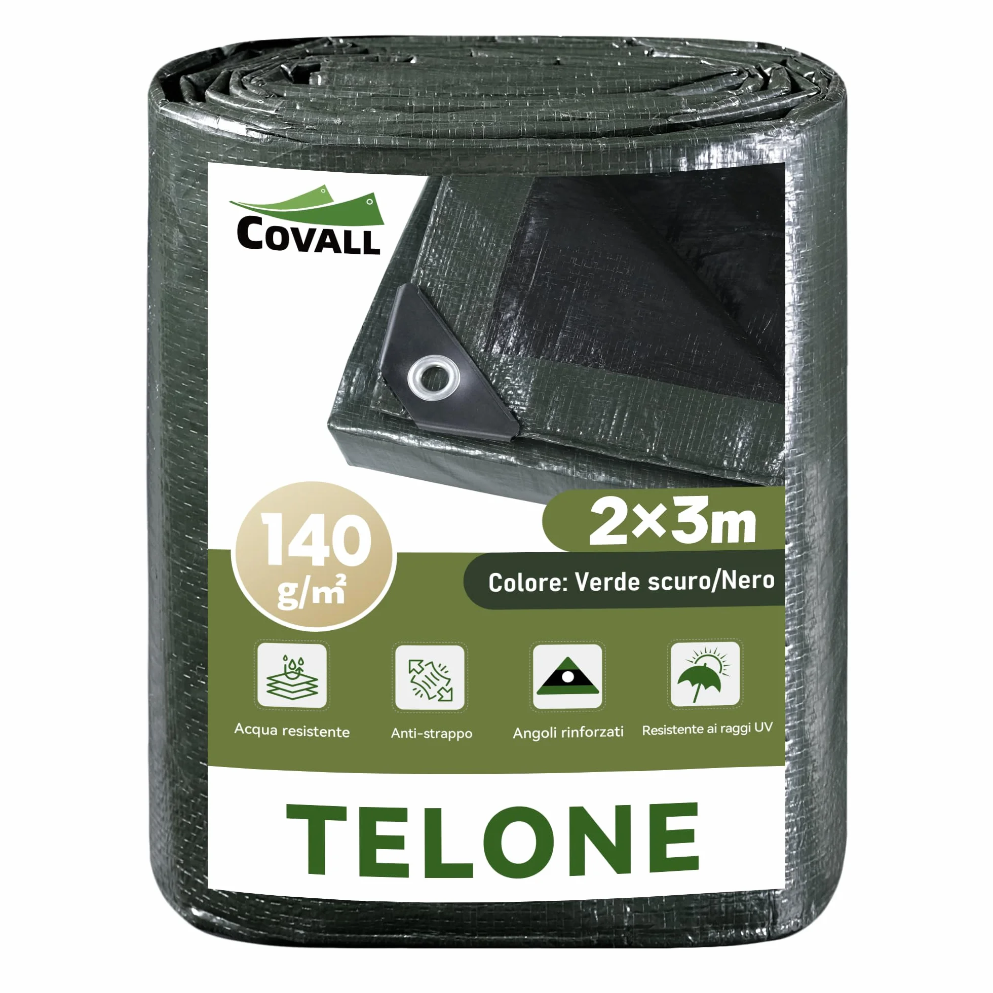 Telo Telone 2x3m telo impermeabile esterno，140g/㎡ telone Resistente Anti-UV Anti-Rottura Telo Fondale con Occhielli Rinforzati,Copertura Multiuso per Campeggio Piscina Tetto Auto Mobili Patio