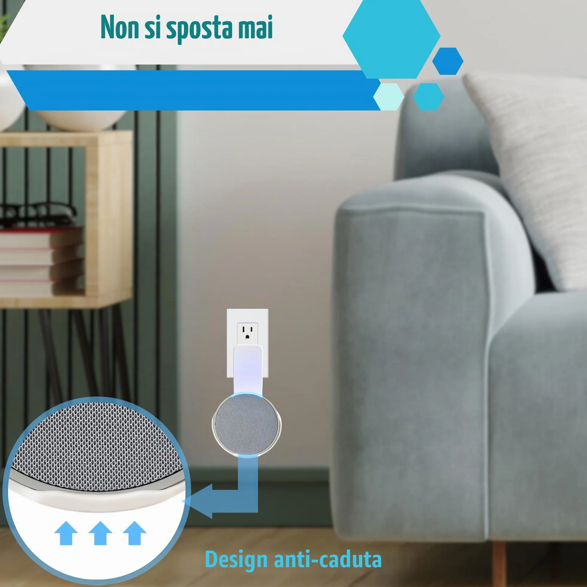 Sintron Supporto da Parete per Echᴏ Pop, Supporto per Altoparlante Intelligente, Staffa Salvaspazio per Presa, Nessuna Vite o Foratura, Gestione Cavi Integrata, Compatibile con Google Nest (Bianco)