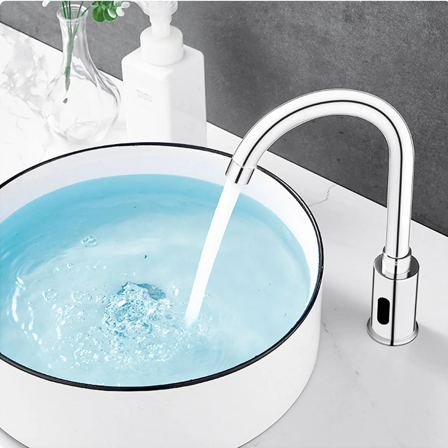 Rubinetto Con Sensore A Infrarossi Automatico Bagno Lavabo Alto 32 Cm Senza Contatto Batteria Ottone Antibatterico Resistente Corrosione Miscelatore